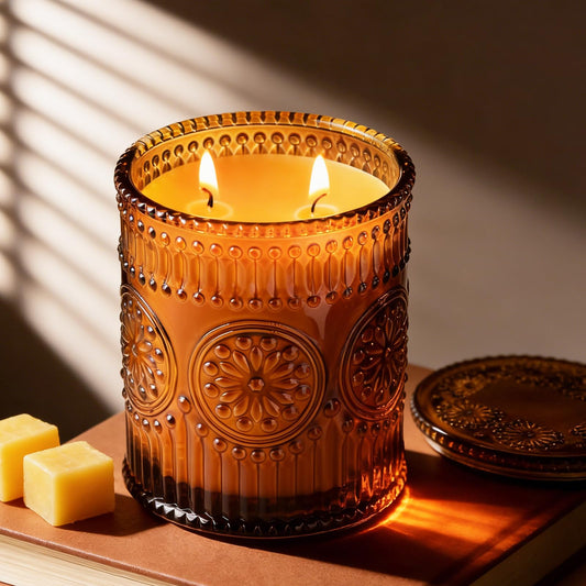 2-Wick Beeswax Candles in Jar, Natural Beeswax Candles in Amber Glass for Air Purification, Honey Aroma Jar Candle for Home Scented Decor, Gift for Women & Men, Fragrance Free, Paraffin Free
