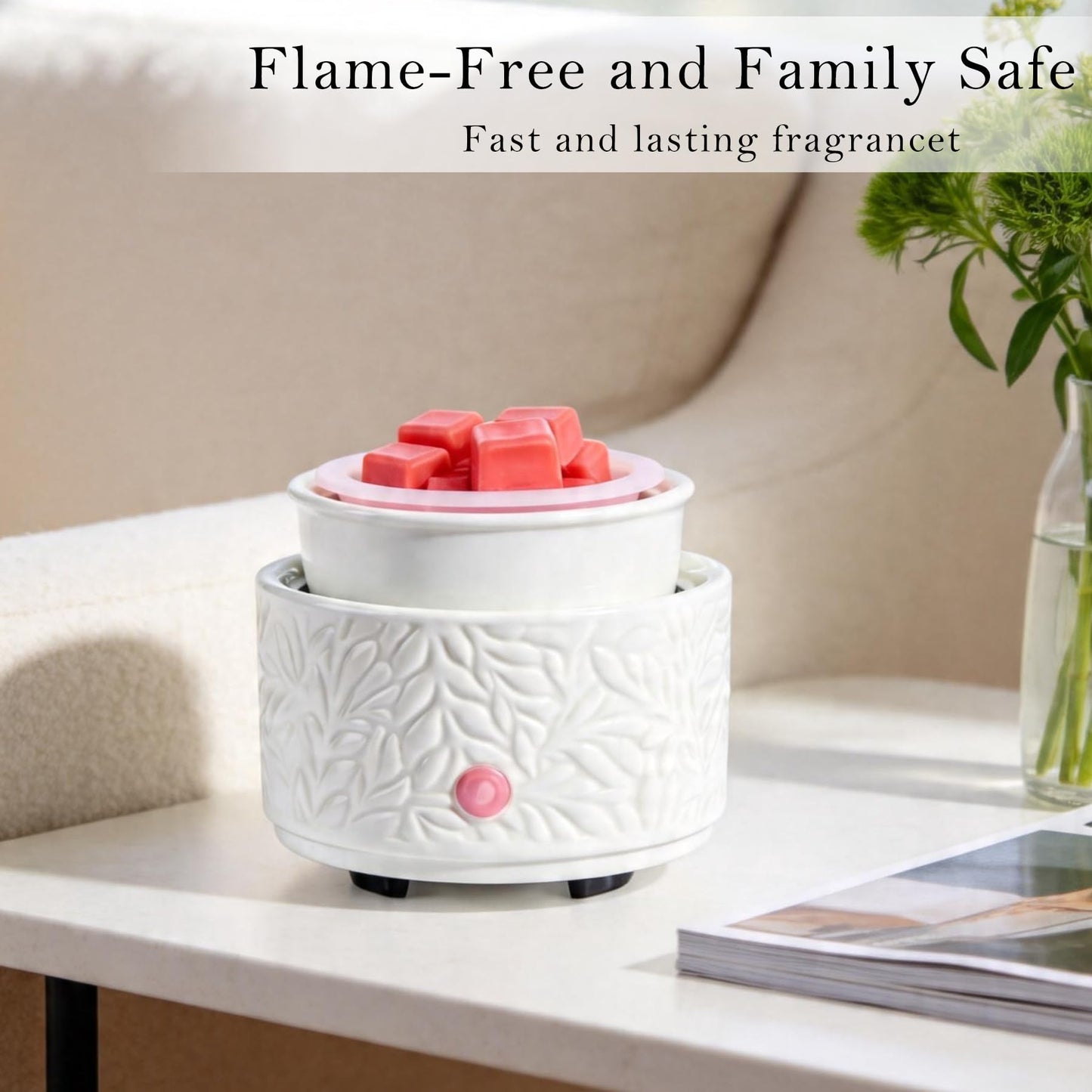 Ceramic Wax Melt Warmer with Timer & Silicone Liner, 3-in-1 Electric Scented Wax Burner for Home Aromatherapy, Fast Melting Fragrance Warmer for Essential Oils & Jar Candles Flame for Women