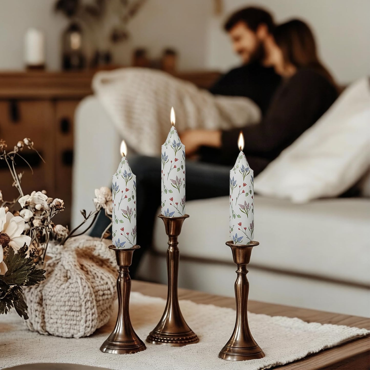 Unscented Hyacinth Short Taper Candles,5 Inches Dripless Thick Candlesticks 4 Packs of Smokeless Long-Lasting Burning Candle for Home Decor Weddings & Holiday