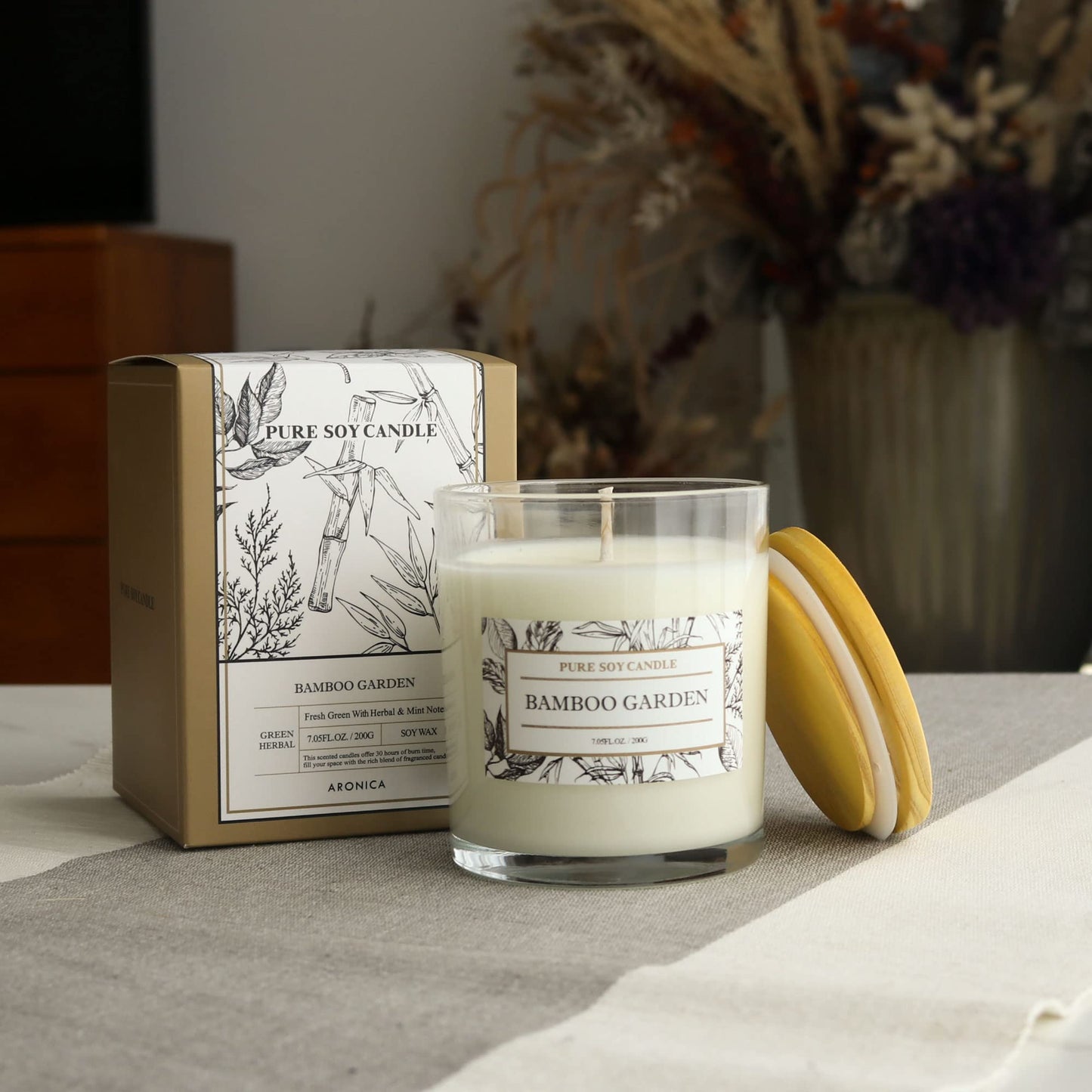 Aronica High End Hostess Gifts for Woman, Bamboo Jasmine Candle, Soy Candles for Home Scented, Non Toxic New Home Candle, Natural Summer Candles