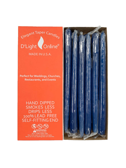 D'light Online Elegant 10" Unscented Cobalt Blue Taper Candles, Premium Quality Hand-Dipped Tapered Candles, Dripless and Smokeless - Set of 12 Individually Wrapped (10 Inch, Cobalt Blue)