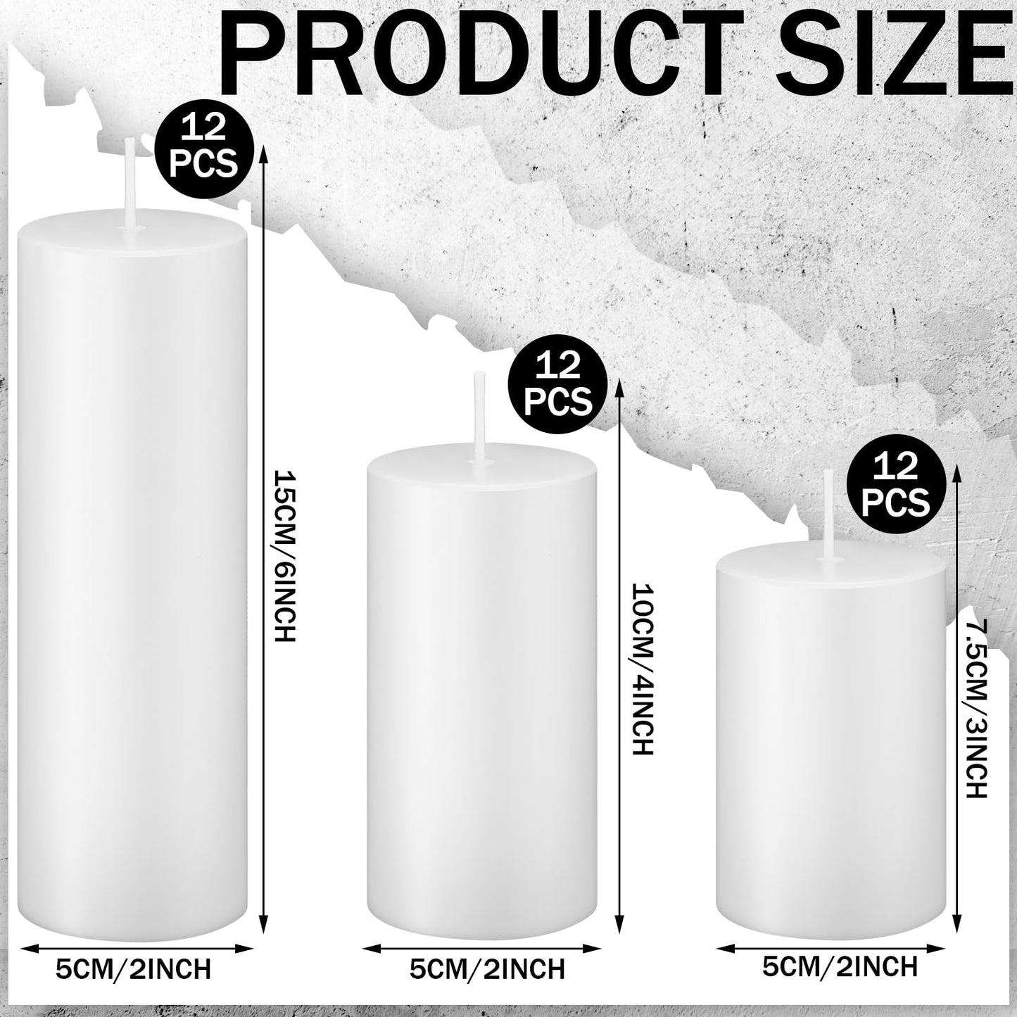 MTLEE 36 Pcs Pillar Candles Bulk Unscented Candle Set 38 Hour Long Burning Dripless for Dinner Emergency Wedding Spa Party(3 Sizes,White)