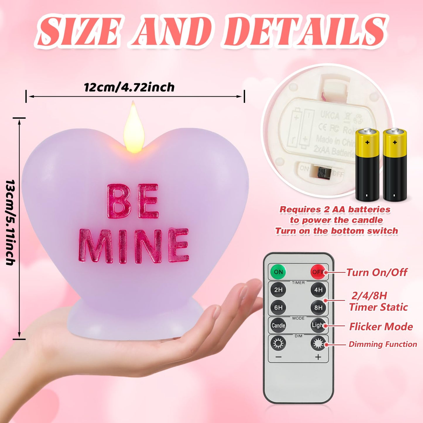 Sariiraw Valentine Heart Flameless Candle with Remote - LED Candle Battery Operated with Timer, Romantic Valentine’s Day Gift for Anniversary, Home Decor Mood Light (Lavender)