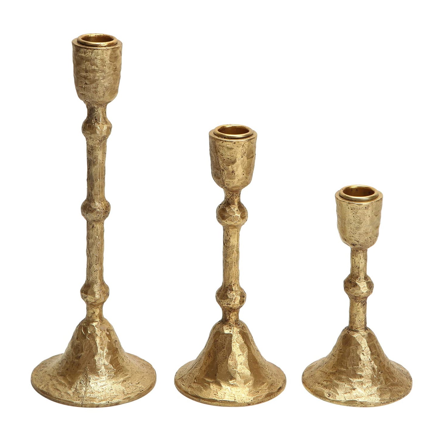 NIKKY HOME Vintage Elegant Gold Hammered Taper Candle Holders Set of 3
