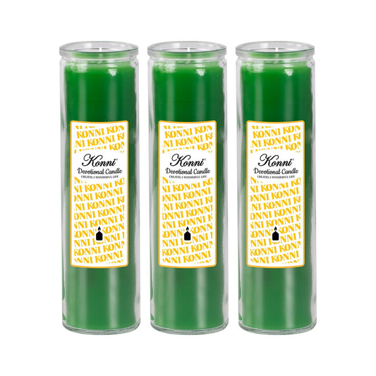 KONNI 2x8 Inch Green Pillar Candles in Glass Set of 3, Devotional Prayer Candle, Unscented Religious Candles, 105 Hours Emergency Long Burning, Ideal for Memorials, Vigil, Blessing