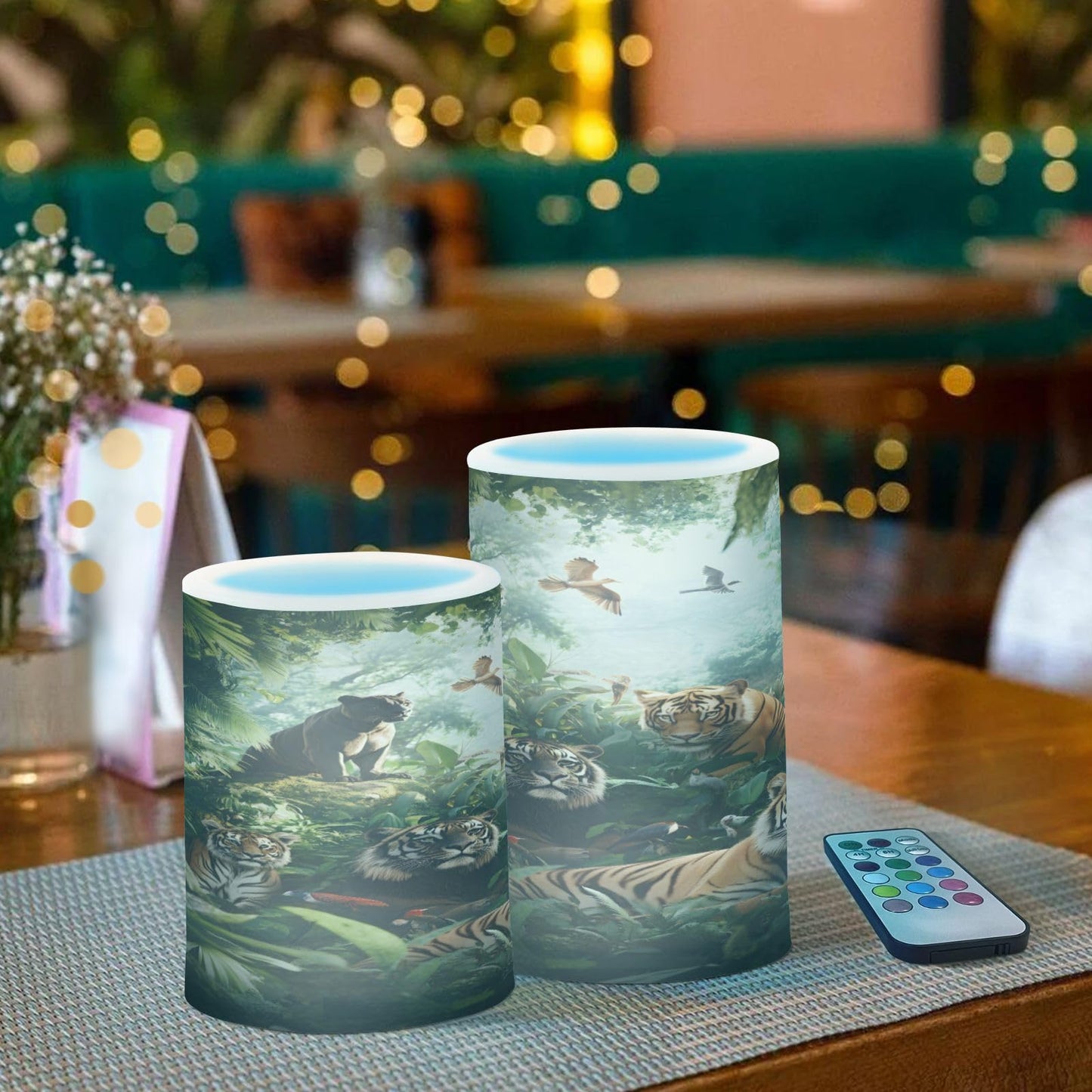 BOENLE Flickering Flameless Candles, Forest Animals Design LED Candles with Remote Timer, Set of 2 Battery Operated Candle for Valentine Wedding Birthday
