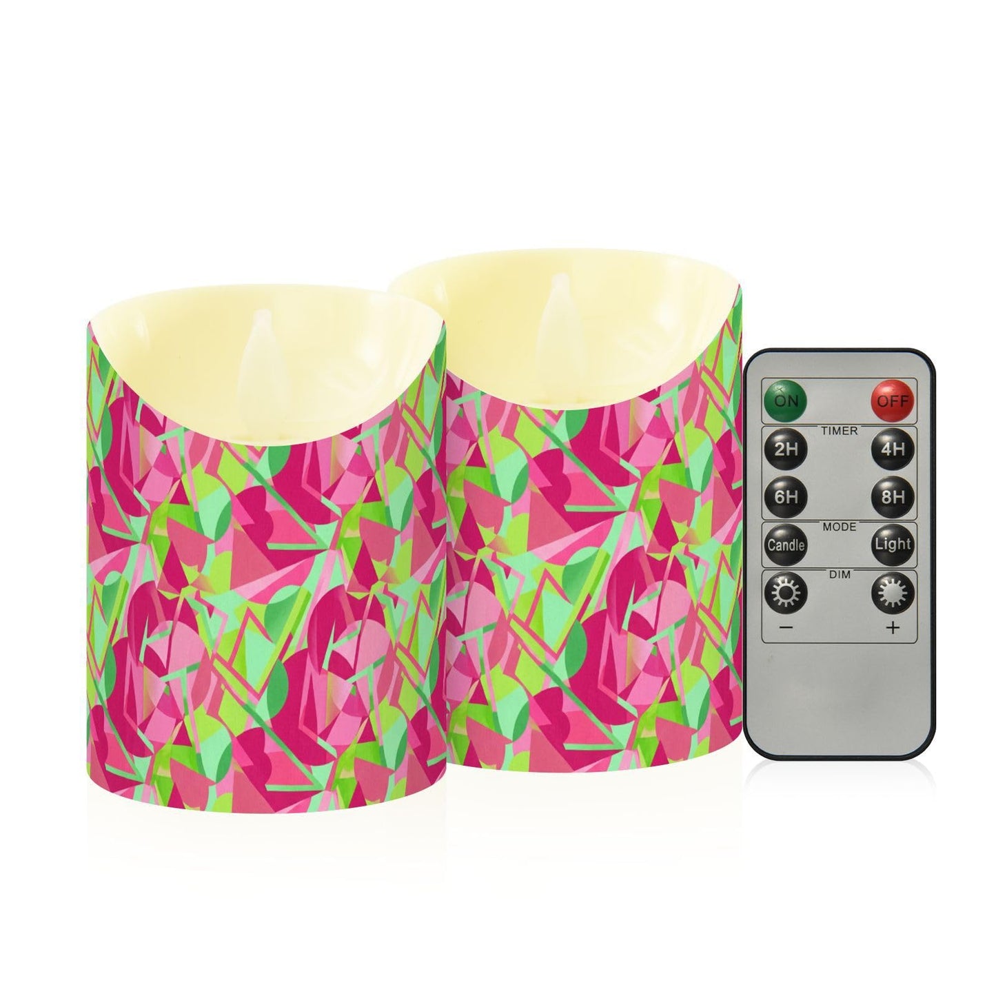 Yoogain Tabletop Flameless Candles Set of 2 Remote Timer Wax Fake Candles for Dining Table Modern Abstract Pattern