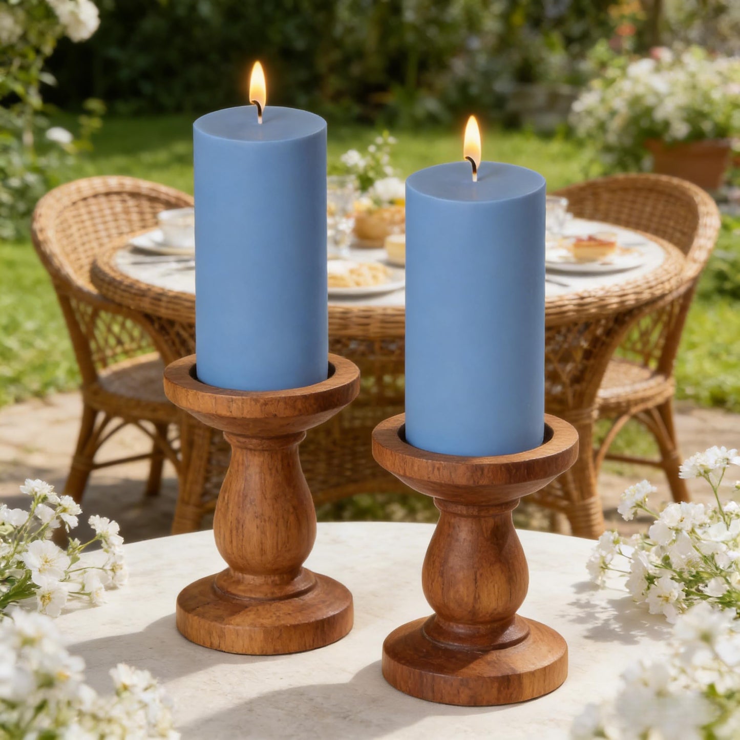 2 Pack 3x6 Inch Dusty Blue Unscented Pillar Candles - 70 Hour Long Burning Dripless Smokeless Candles for Home Decoration