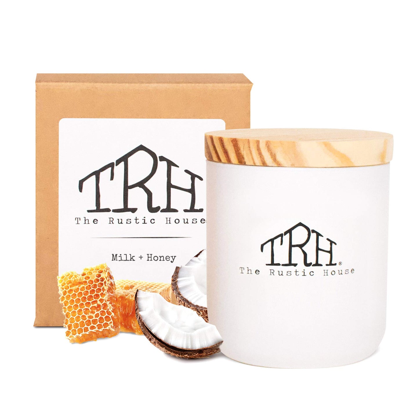 The Rustic House, Soy Candle, Milk + Honey - Long Burning, Non-Toxic, Wood Lid, Aesthetic Glass Jar