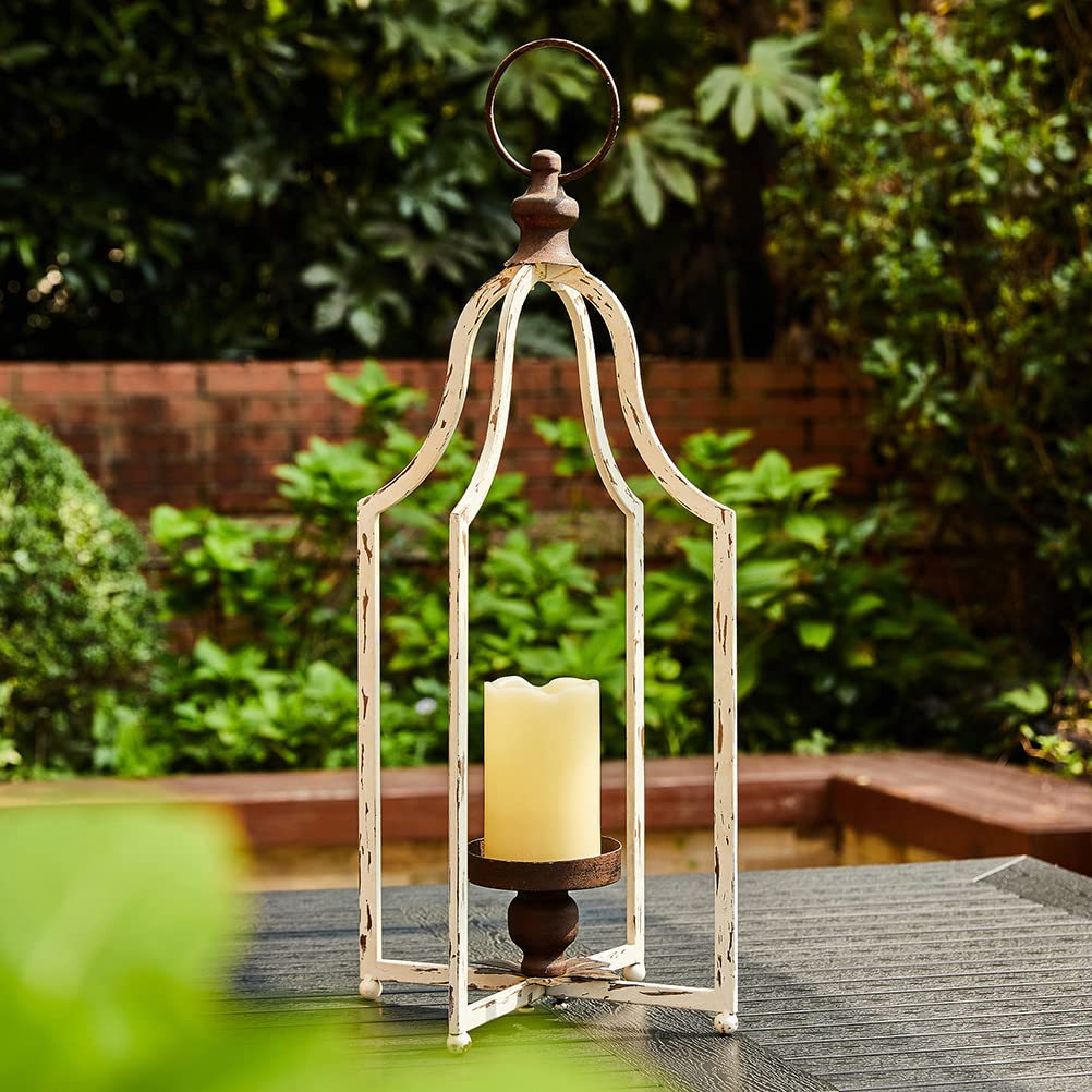 Glitzhome 22" Lanterns Decorative Indoor Outdoor, Farmhouse Metal Lanterns, Hanging Candle Holder for Porch Mantle Fireplace Patio Garden Home Decor,White