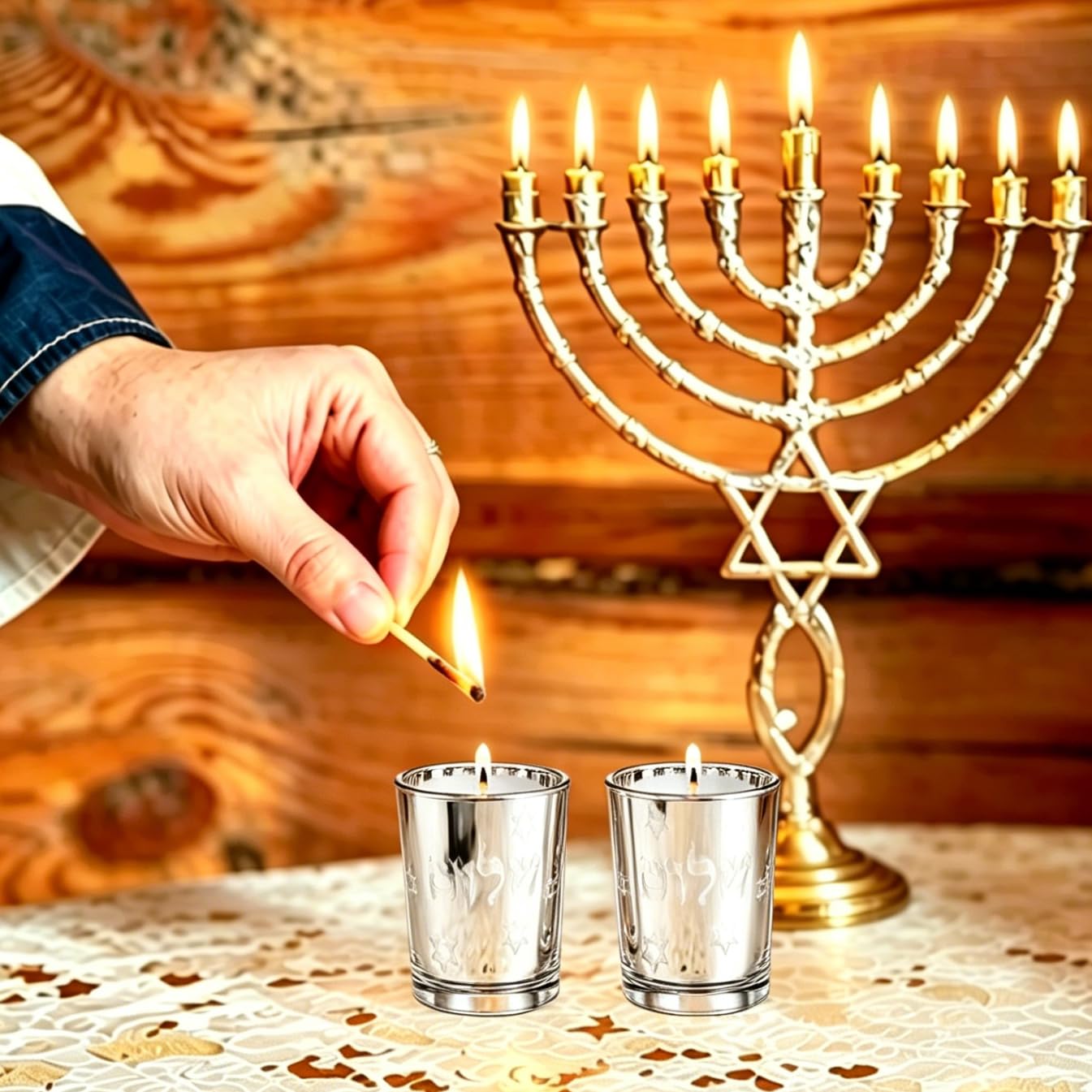 ZIVOSELY Set of 2 Glass Shabbat Candle Holders, Thickened Heat-Resistant Electroplated Glass Tea Light Holders for Jewish Judaica Sabbath Hanukkah Gifts, All Silver