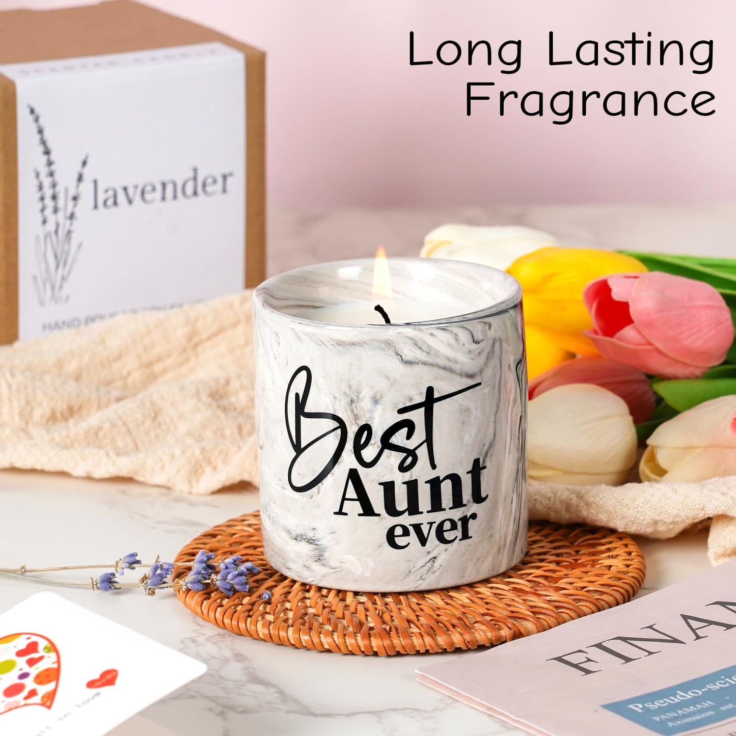Aunt Gifts - Scented Best Aunt Ever Candle for Christmas, Birthday, Wedding and Mother's Day - 6 Oz Ceramic Candle From Niece and Nephew