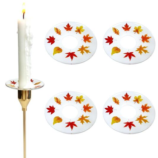 VGEUNA 4 Pieces Patterned Glass Bobeches for Candlestick Holder, Thanksgiving Day Maple Leaves Design, Candle Drip Protector Guard, Wax Catcher Ring Accessories (Maple Leaves)