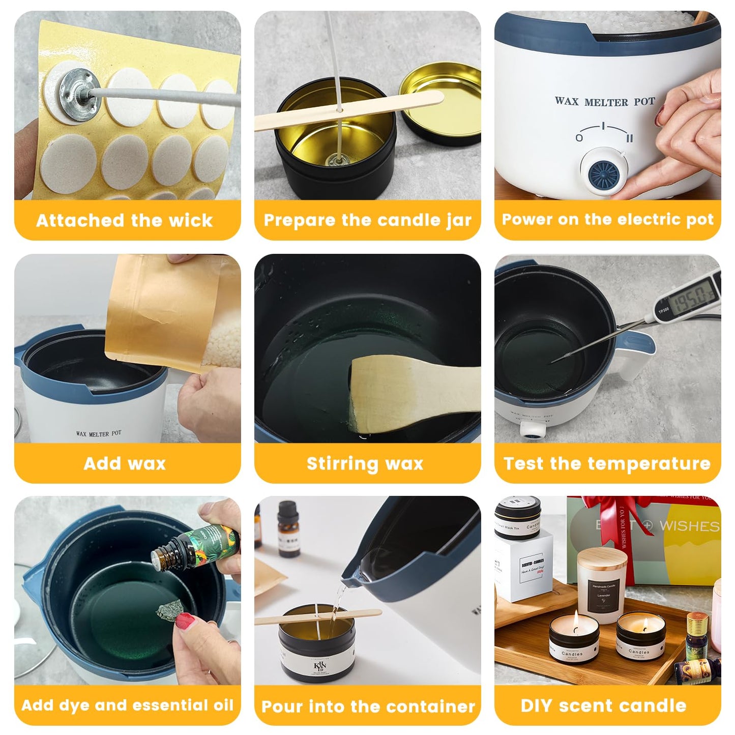 KQU Candle Making Starter Kit with Glass Jars for Adults, Home DIY Complete Scented Candle Maker Set with Electric Wax Melter to Make Your Own Candles