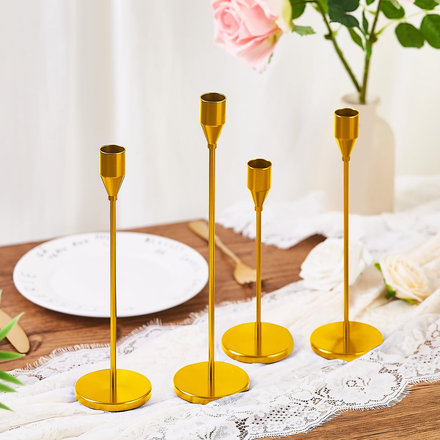 Candlestick Cone Candlestick, Aviation Aluminum Anodized, Retro Modern Decorative Centerpiece for Dining Table Decoration, Wedding Home Gifts, Parties (6, E-Golden)