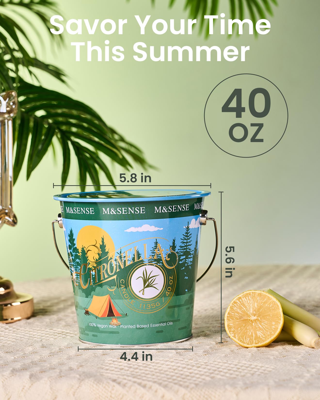 M&SENSE Citronella Candles Outdoor, 250 Hours Burn Natural Citronella Oil Soy Candle for Patio Camping, 40 oz Large Long Lasting Lemongrass Summer Candles for Indoor Home Scented