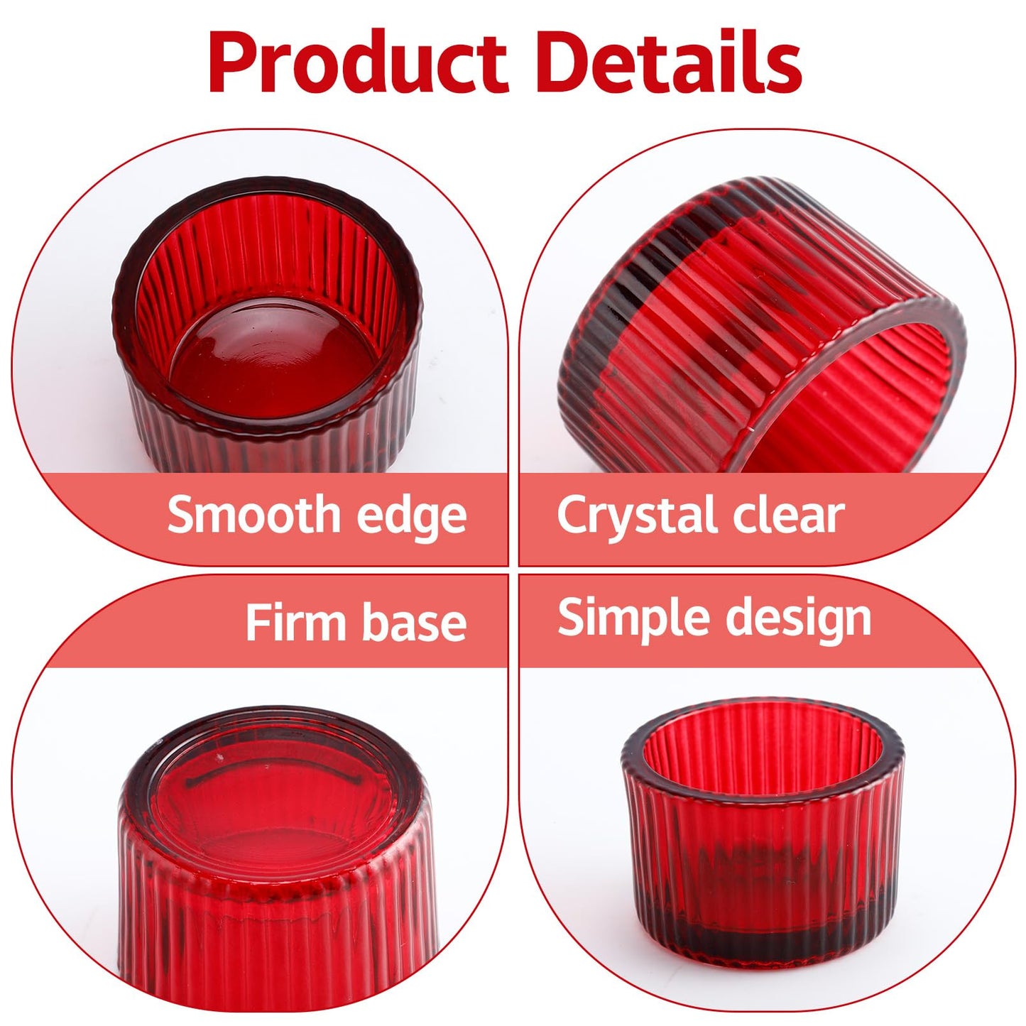 Cabaubl Red Candle Holders, Glass Votive Candles Holders for Table Centerpiece, Tealight Candle Holder, Glass Tea Light Candles Holder for Party & Home,Wedding Decor, Set of 12