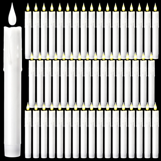 Baquler 50 Pcs 7.7 Inch White Flameless Taper Candles Dripless Battery Operated LED Flickering Candlesticks Window Candle with 3D Flickering Flame for Easter Home Wedding Church Decor
