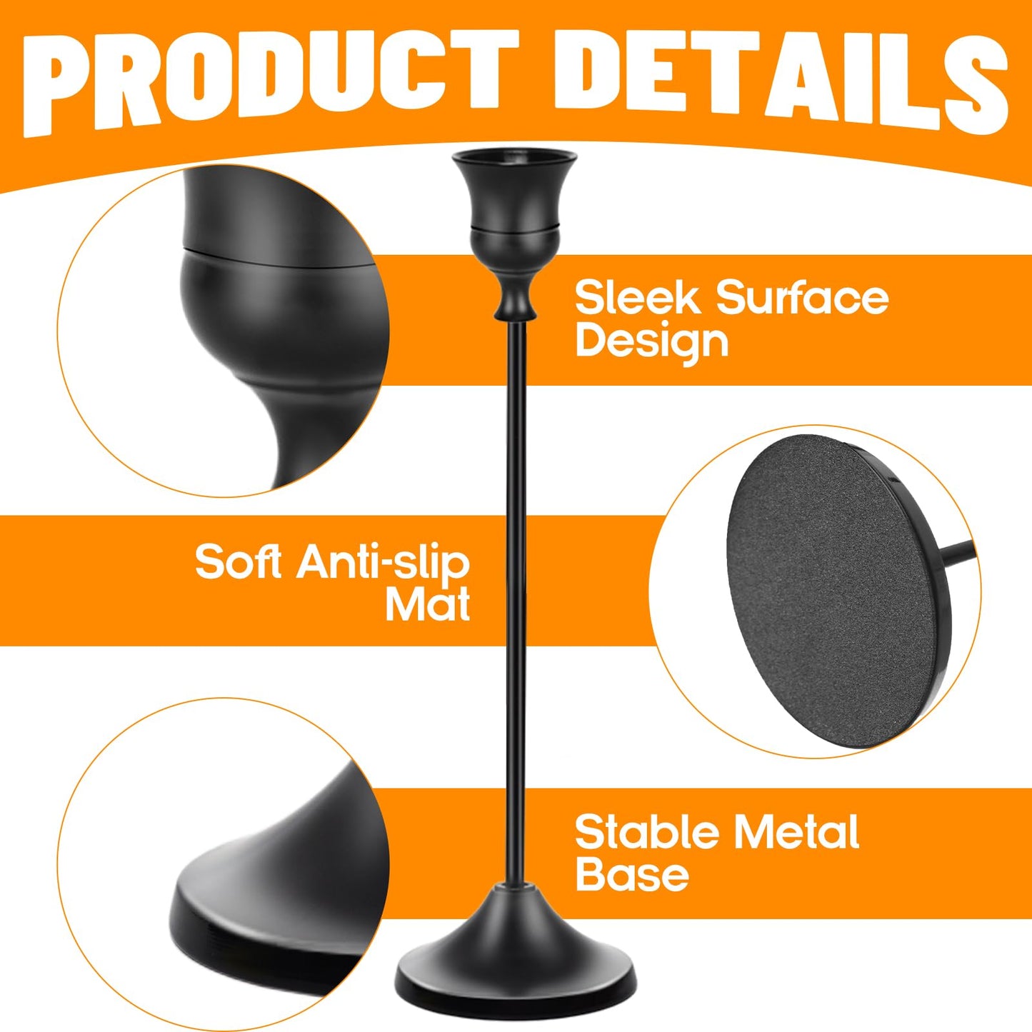 Bryzont Matte Black Candlestick Holders Metal Taper Candle Holders Modern Candle Stick Holder Set of 3 for Candlesticks, Farmhouse Home Decor, Dinning Table, Fireplace Mantel, Party
