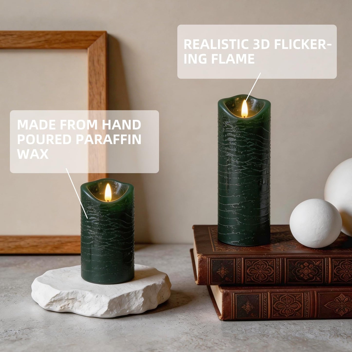 MiKoyi Flameless Pillar Candles with Remote, Battery Operated Candles Real Wax, [5-Pack] Fake LED Flickering flameless Candle with Timer Function for Room Home Decor (2.2" * 5/5.5/6/7/8") - Green