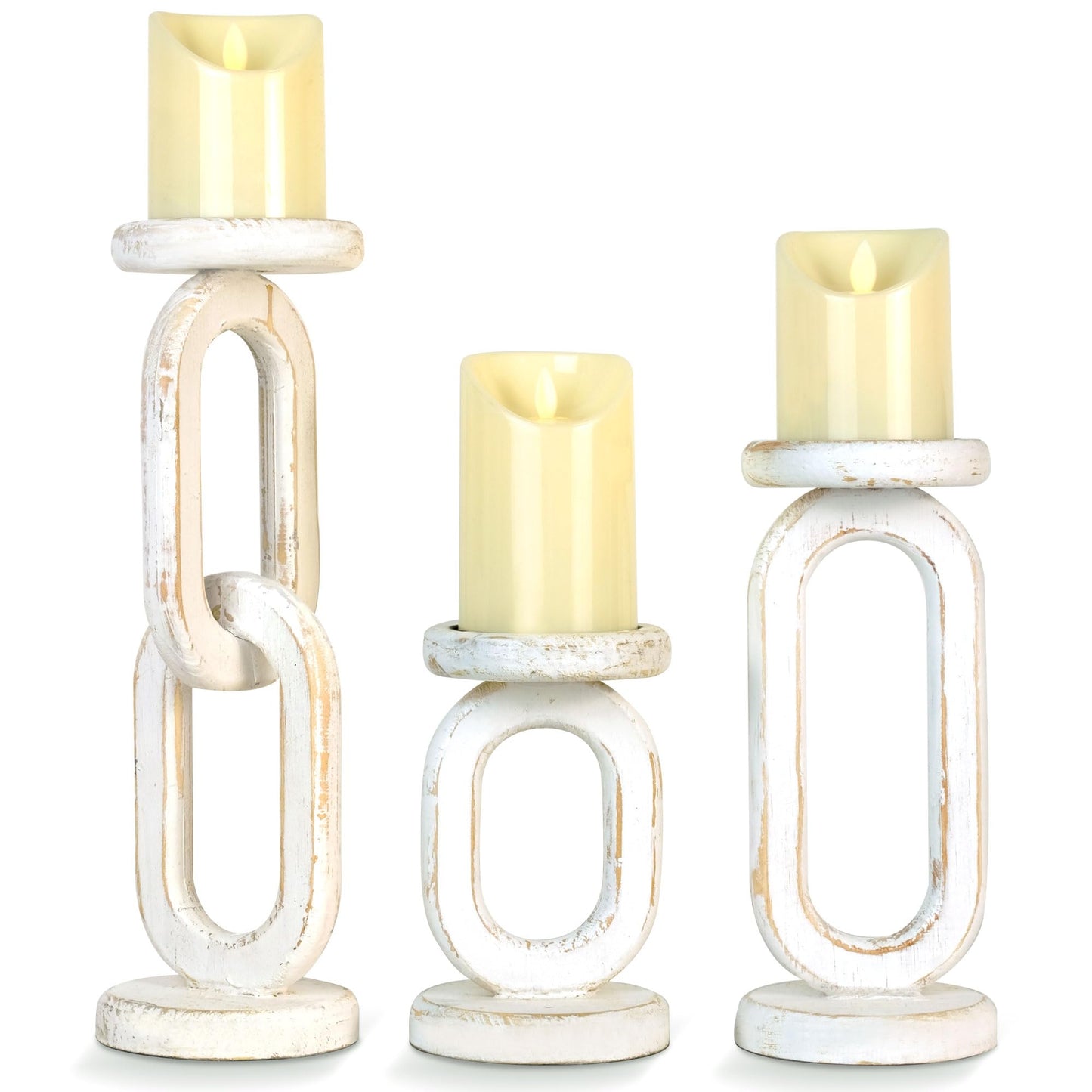 Wood Candle Holders for Pillar Candles Rustic Pillar Candlestick Stands Set of 3