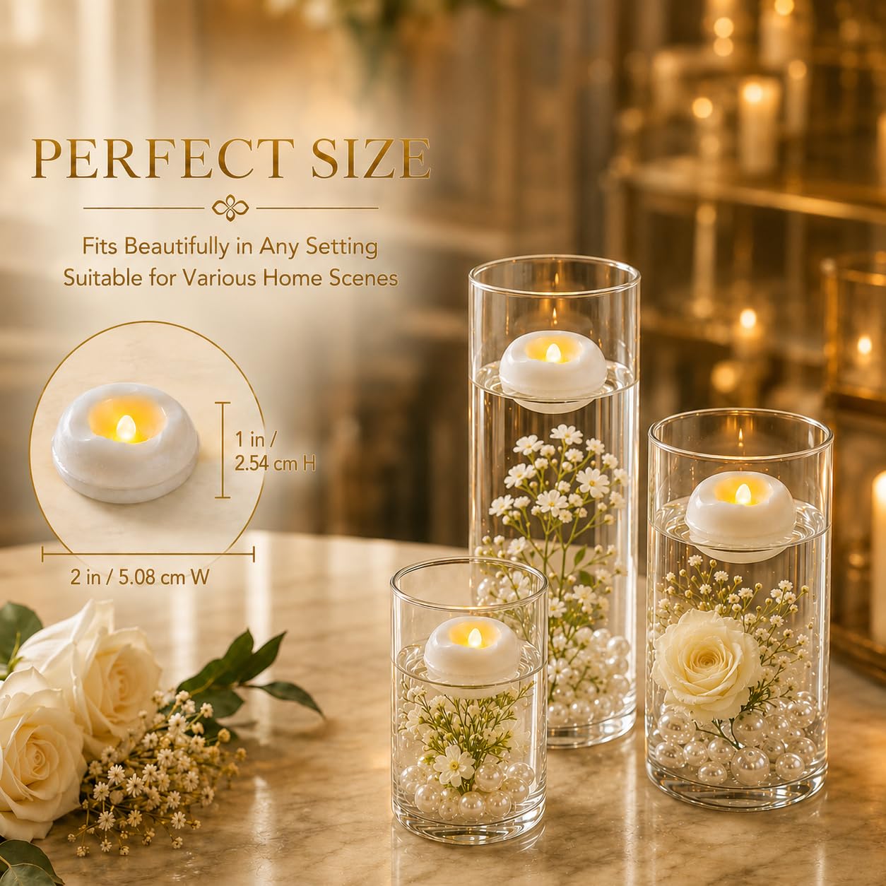 24 Pack 2.3” Flameless LED Floating Candles, Water-Activated Battery Operated Floating Candle with180+ Hours Runtime for Cylindrical Vase, Pool, Fountain - Ideal for Wedding, Party Decoration