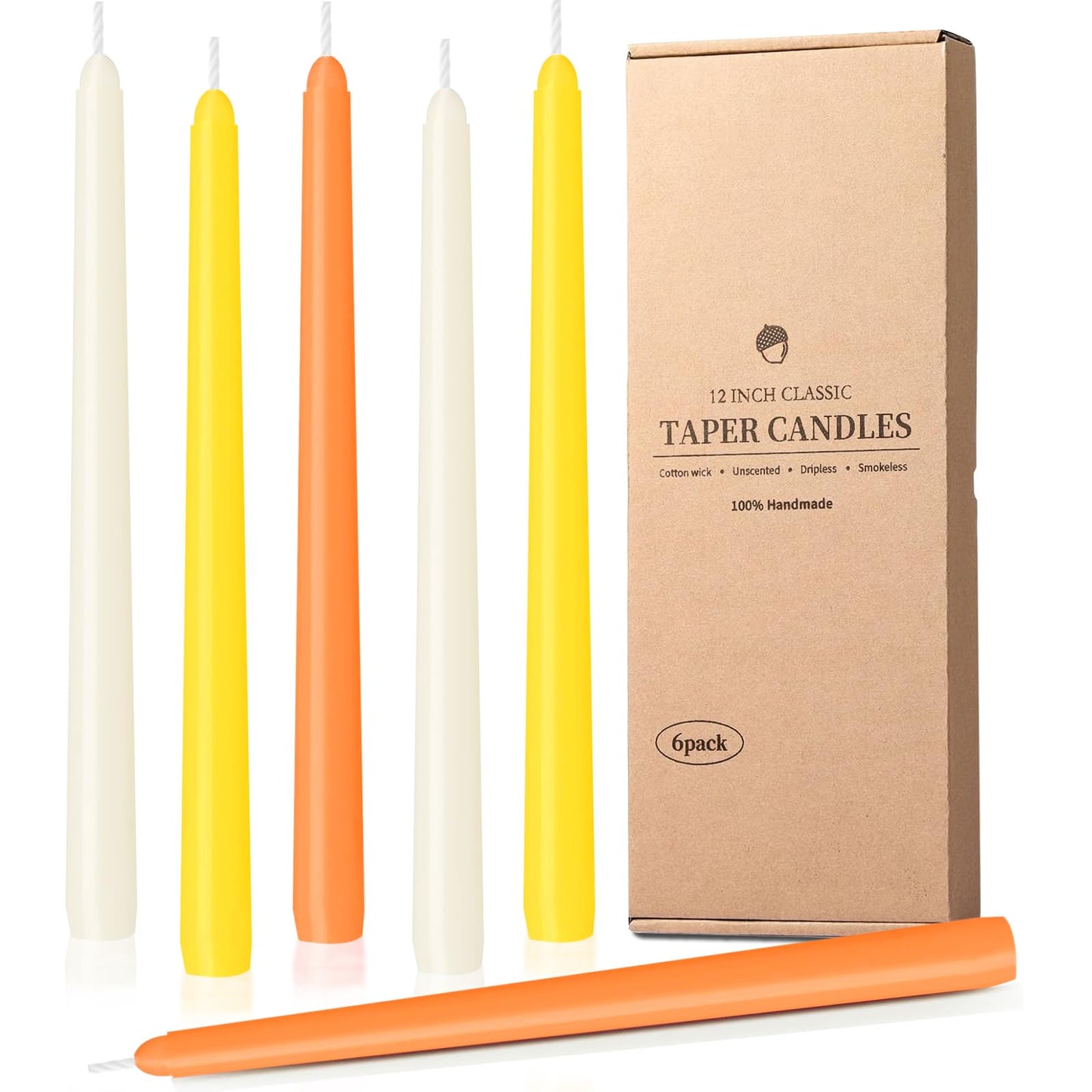 W&LESVAGO 12 Inch Orange Taper Candles Set of 6 Unscented Smokeless Long Tall Tapered Candle for Candlesticks Sticks Wedding Advent Home Decor Dinner Christmas