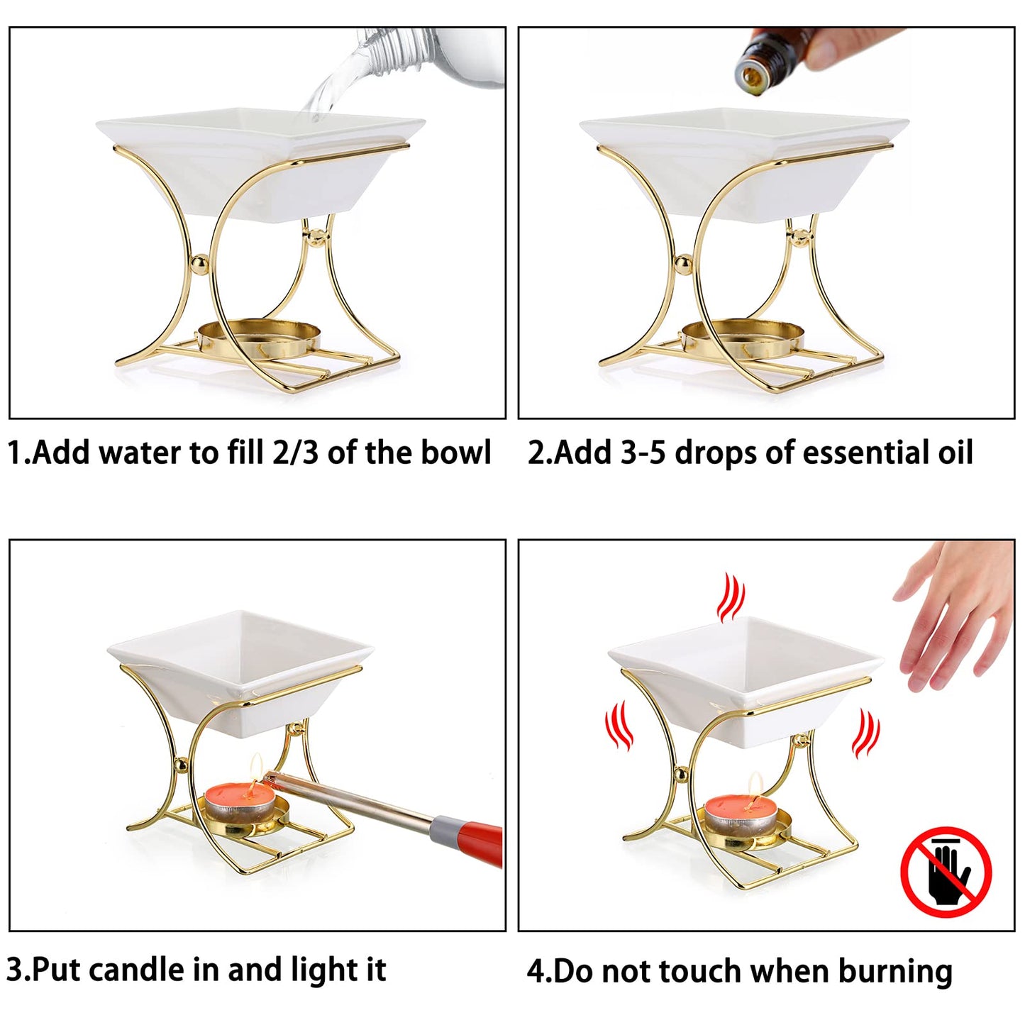 JuxYes Metal Tealight Scented Wax Melts Warmers Fragrance Oil Diffuser Burner, Ceramic Tealight Candle Oil Burner Warmer Aromatherapy Wax Candle Tart Warmer Diffuser for Home Bedroom Décor
