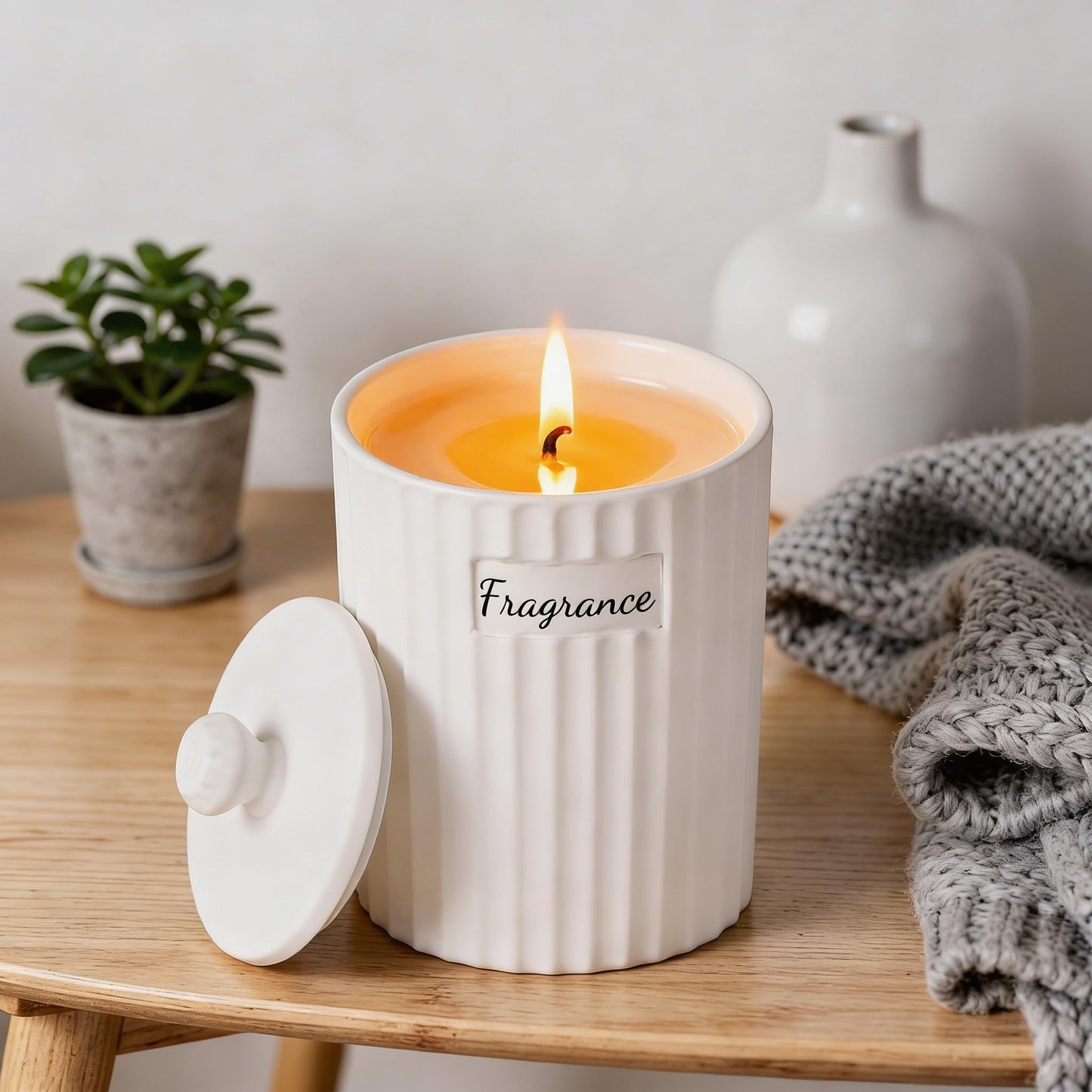 Viyffo 6.35oz Small Scented Candle - Spring Breeze Pines & Cedar, Ivory Non Toxic Soy Candle Gift for Women, Matte Ceramic Jar with Lid Candle, Luxury Fragrance, Elegant Spring Décor & Birthday Gift