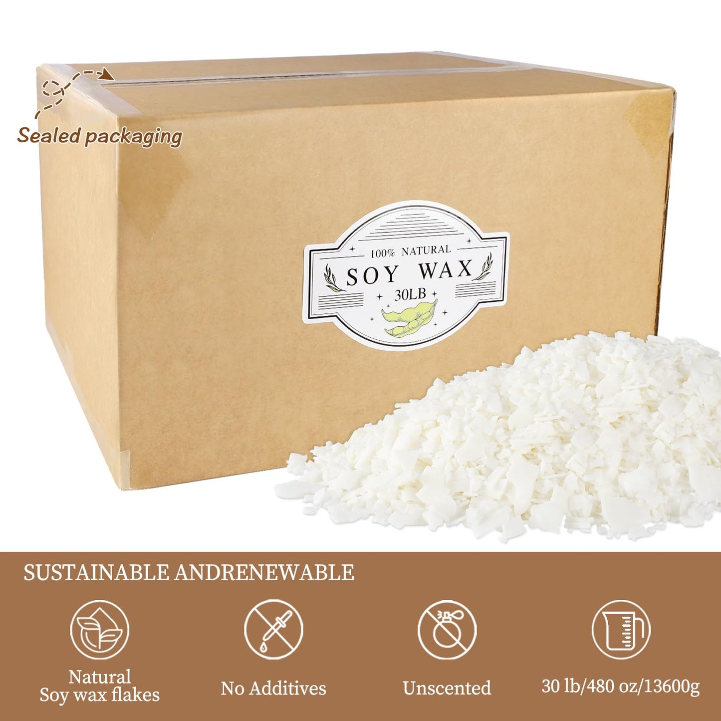 Wfmolcand Soy Wax for Candle Making - 30 LB Natural Soy Wax Candle Wax for DIY Candle Making Supplies…