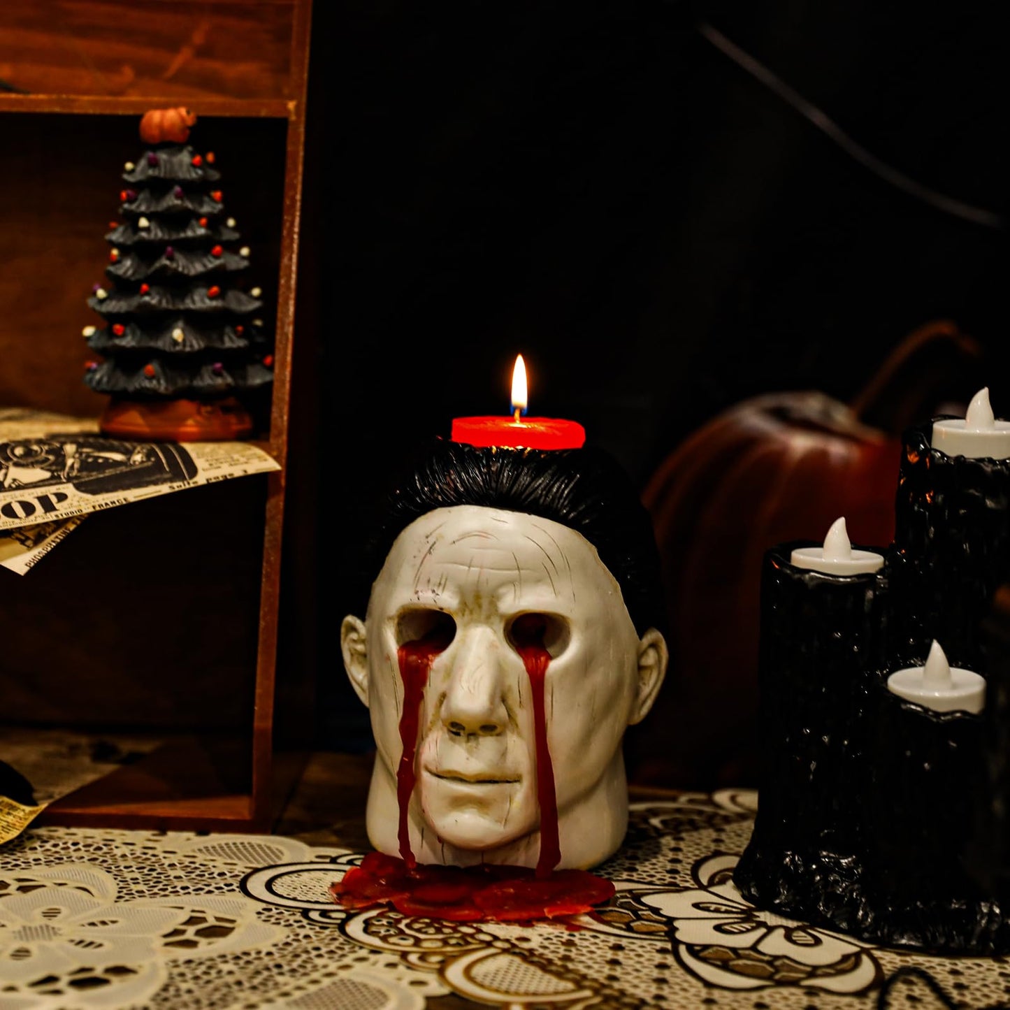 Generic Halloween Candle Holder Halloween Statue with Bleeding Eyes Decor Horror Candlestick Decoration, White, BE-012A