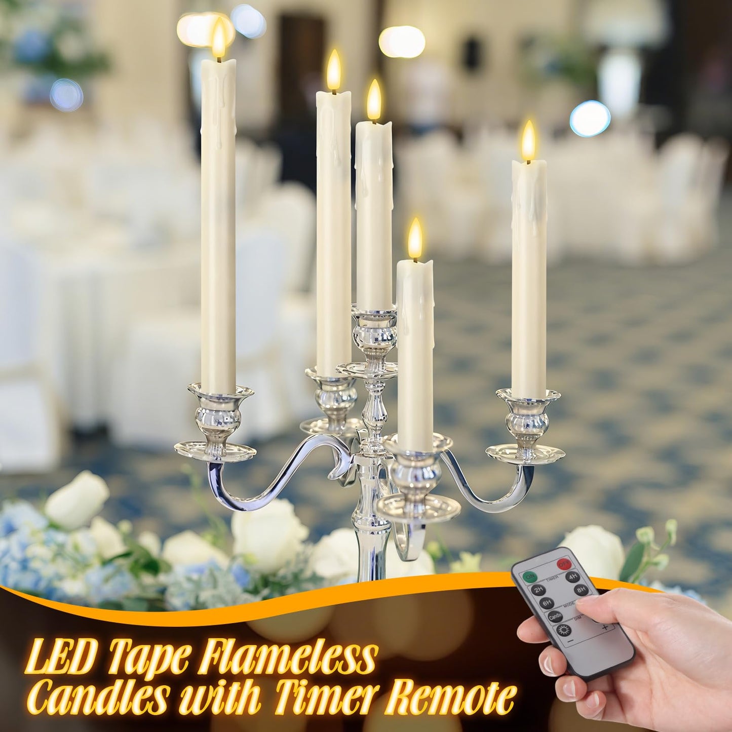 Retisee 20 Pcs Flameless Taper Candles with Timer Remote 6.5" 7.7" 8.9" 10" Plastic LED Candlesticks Battery Operated LED Candles for Indoor Home Wedding Christmas Decoration(Ivory)