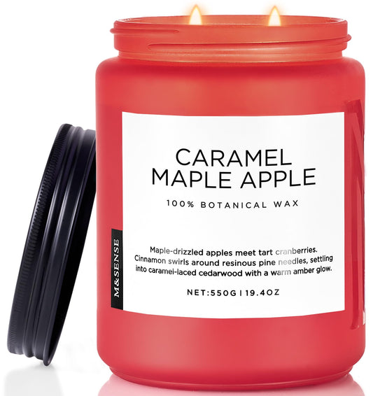 M&SENSE Caramel Apple Pie Candles for Home Scented, Natural Soy Wax 19.4oz Long Lasting 110 Hours Clean Non Toxic Large 2 Wick Candle Gifts for Easter Birthday Housewarming Gifts