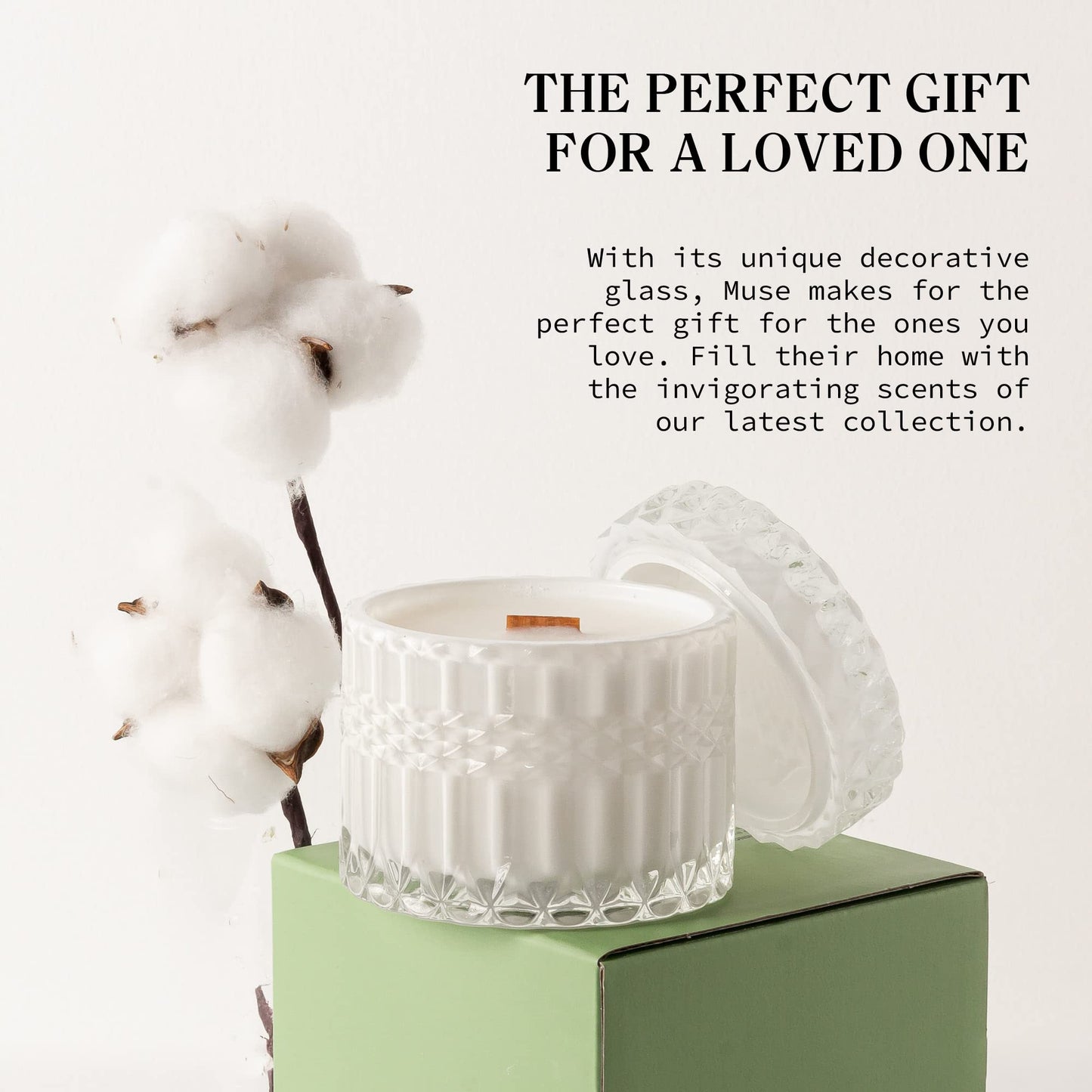 Fresh Cotton Scented Candle, Crackling Wood Wick Candles for Home Scented, 7.4oz Natural Soy Wax, Aromatherapy Candle Gifts for Women on Valentines Day Birthday Mothers Day