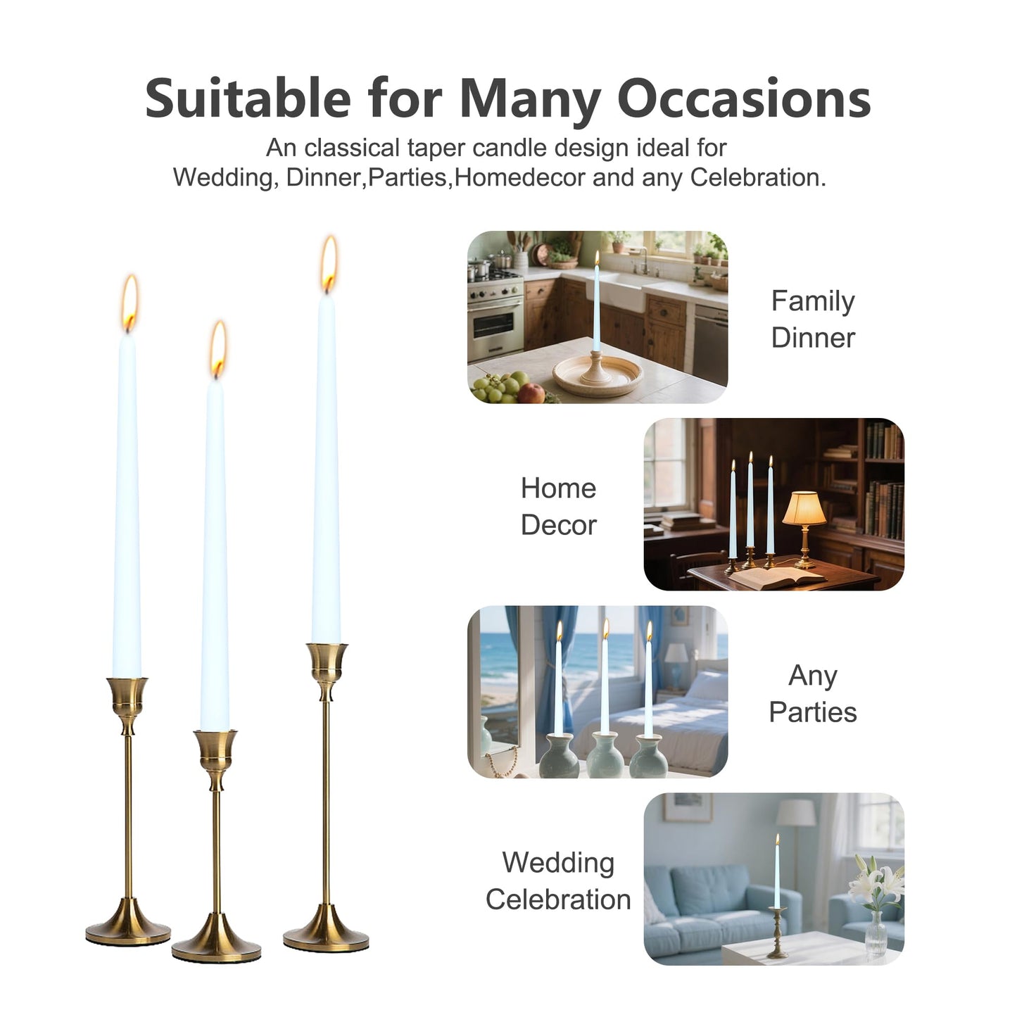 8 Pack 10 Inch Soft Baby Blue Taper Candles Long Burning Time and Dripless Candles for Dinner Home Decor Wedding Shower
