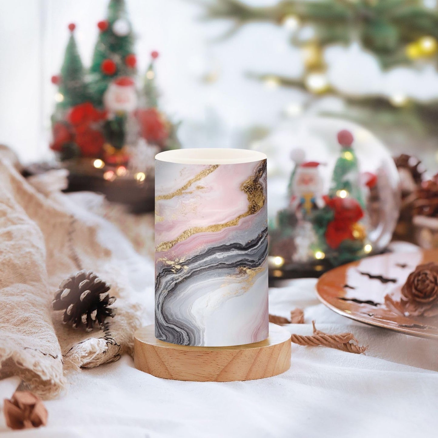 Kigai Abstract Marble Flameless Candles Battery Operated Flickering LED Candles with Remote & Timer 2PCS Outdoor Waterproof Pillar Light for Party Wedding Home Decor