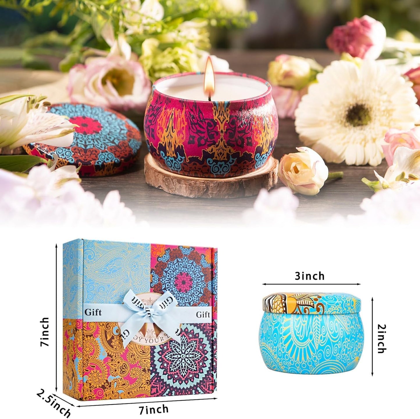 Candles Gift Set for Women, 4 Pack Scented Candles with 8% Essential Oils, 120H Long Lasting Aromatherapy Candles for Home Relaxation