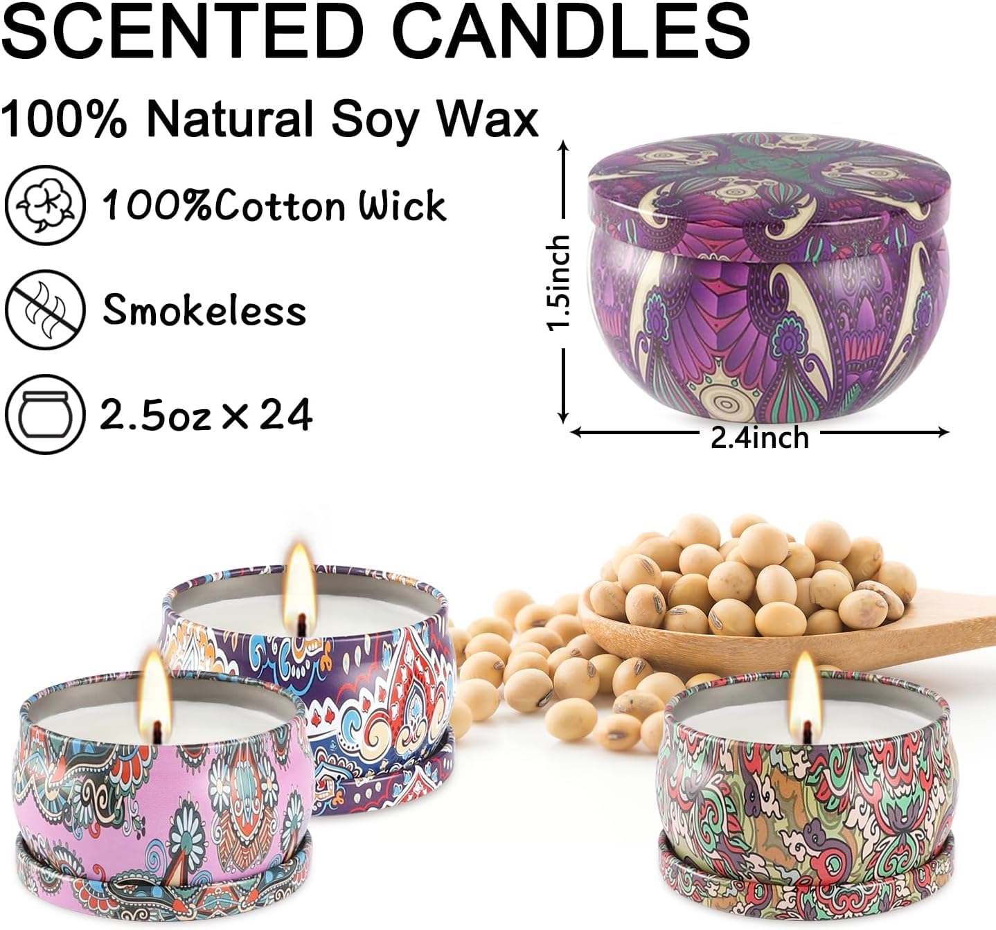 WPONSZU Scented Candles Gift Set, 2.5 oz Soy Wax Aromatherapy Candle for Home, Romantic Candles Gift for Mother Day Christmas Valentines Birthday (24 Pack)