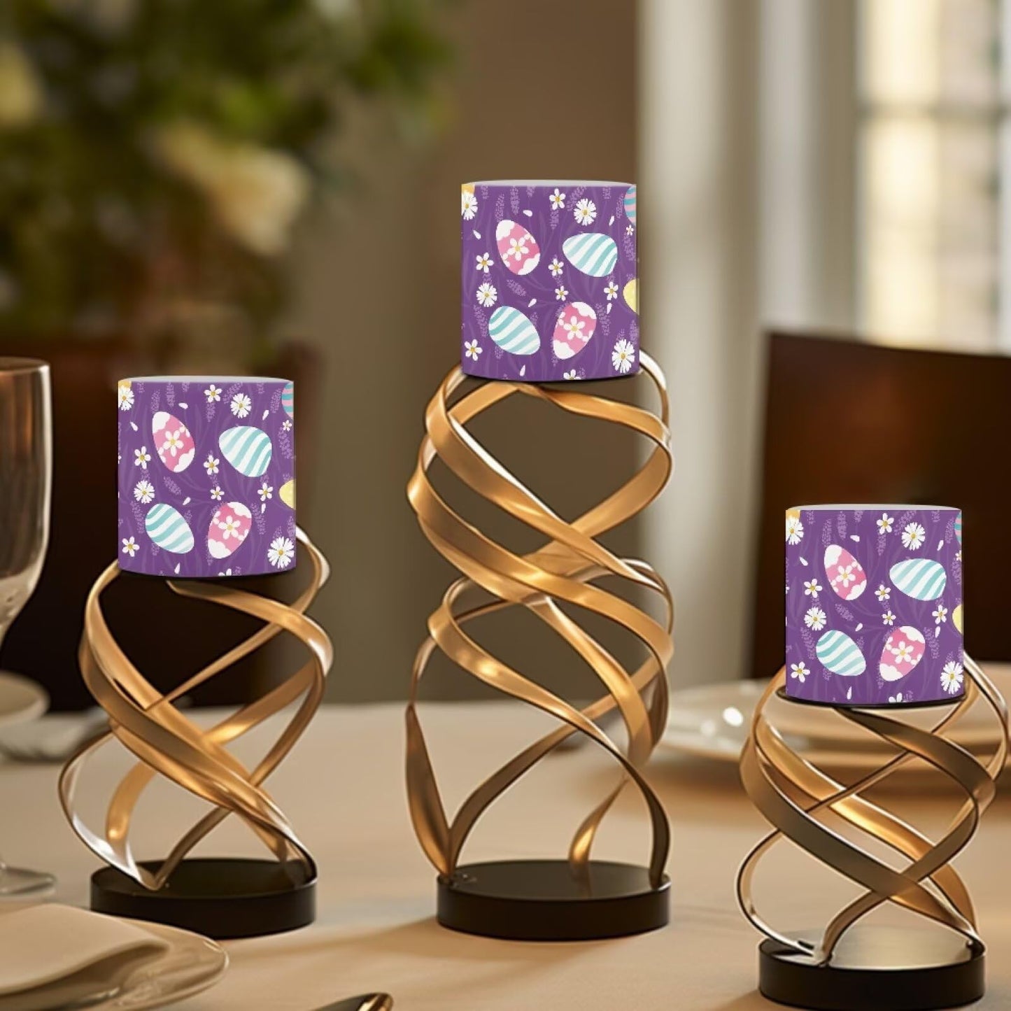 Merkmak Daisy Easter Egg Flameless Candles with Remote Battery Operated Candles with Timer 4 Pack Flameless Pillar Tea Lights Bulk for Indoor Outdoor Easter Day Party Decorations