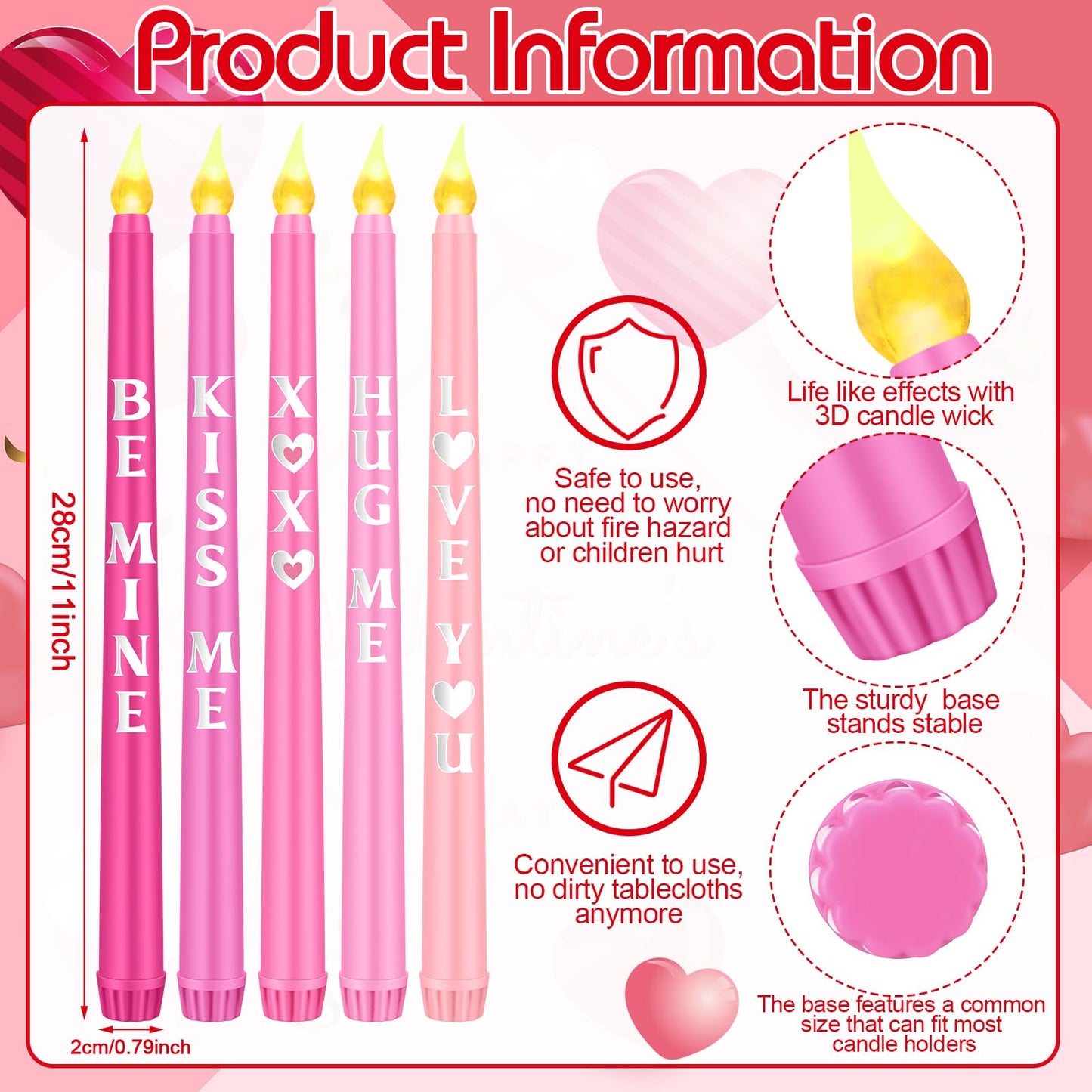 Aurelema 5 Pcs Valentines Day LED Flameless Candle Set Valentine Day Conversation Flameless Taper Candles with Words Battery Operated Seasonal Celebration with Remote for Wedding Romantic Night