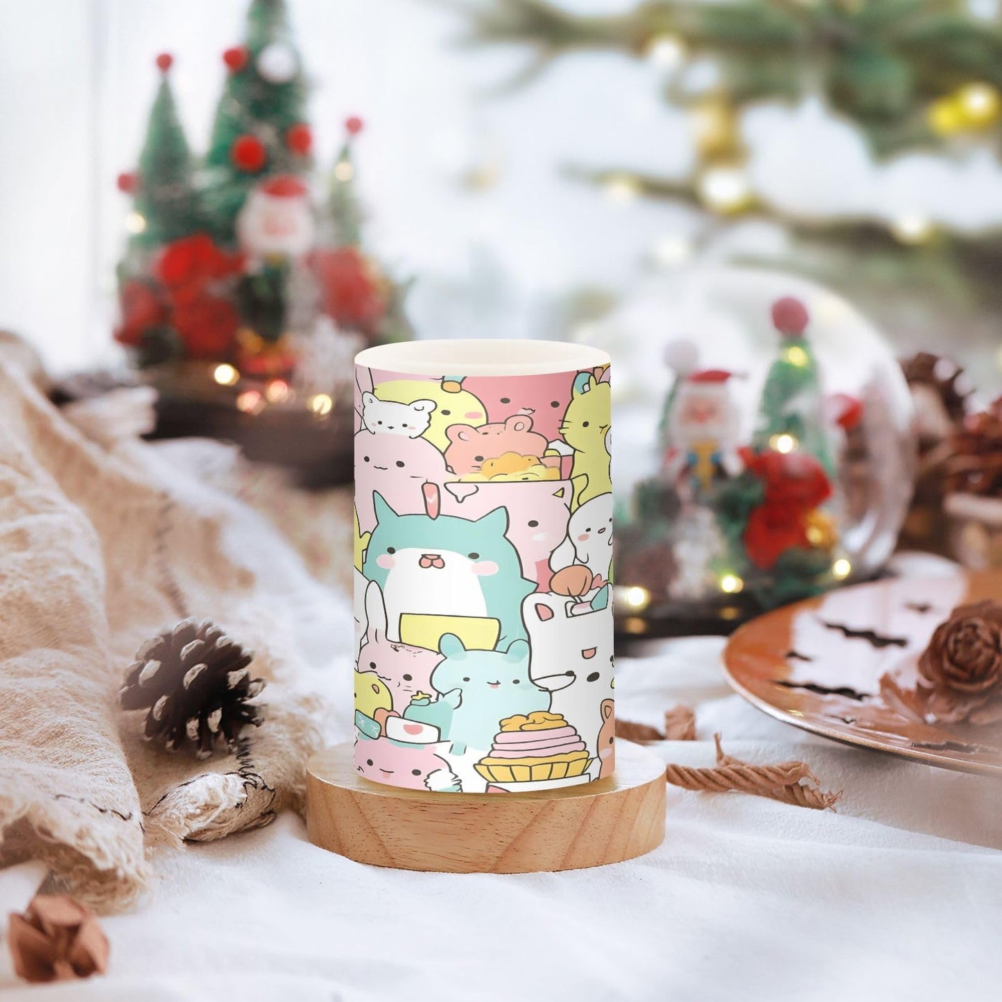 FUGIDOG Cute Cartoon Animal Flameless Candles 2PCS Battery Operated Flickering Pillar Candles Waterproof LED Lights with Remote Control & Timer for Indoor & Outdoor Holiday Decoration
