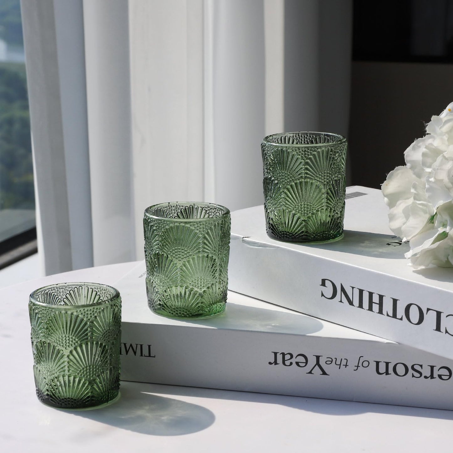 Woho Green Votive Candle Holders Set of 24, Green Glass Tealight Candle Holder for Christmas Party Decor, Tea Light Candle Holder Glass for Wedding Table Lovely Gift