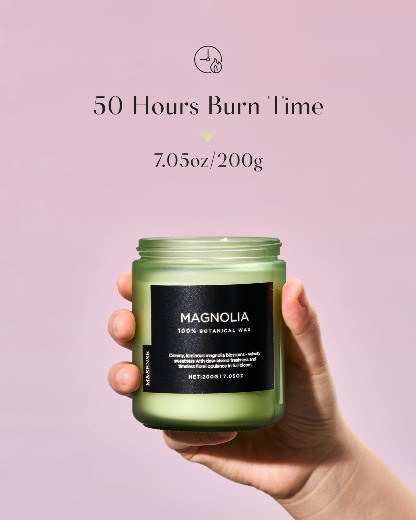 M&SENSE Magnolia Jasmine Scented Candle, 7.05oz 50 Hours Long Lasting Clean Non Toxic All Natural Soy Wax Candle for Relaxing & Stress Relief, Spring Fragrance Gifts for Home Decor