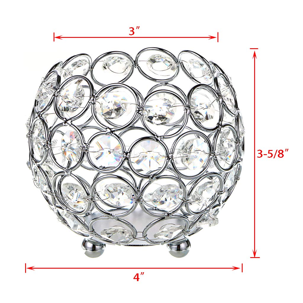 OwnMy 10cm Crystal Bowl Votive Candleholder Sparkly Tea Light Candle Holders Candle Lanterns Decorative Candelabra Vase for Christmas New Year Wedding Table Centerpieces (Silver Tone)