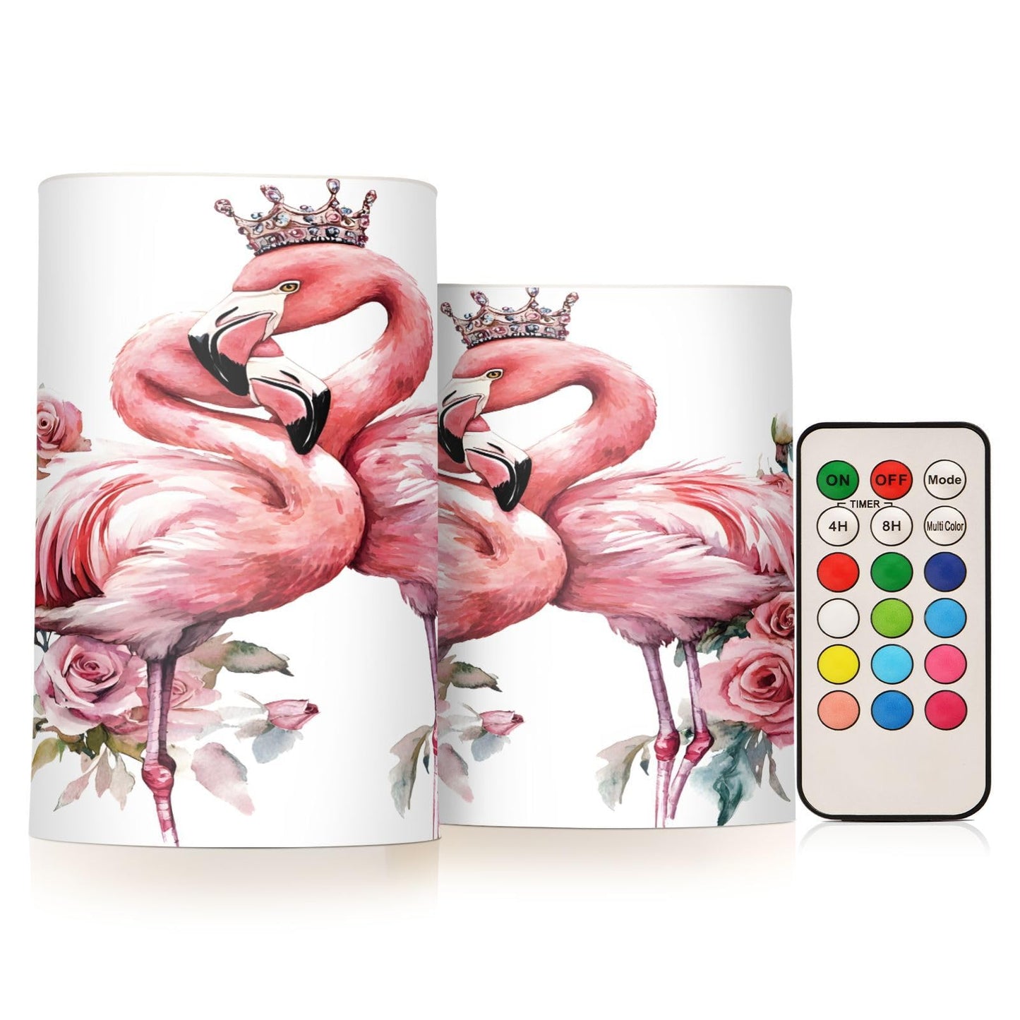 ALAZA Flickering Flameless Candles Flamingo Bird Rose Flower Battery Operated Candles with Remote Timer LED Pillar Votive Candles Set of 2 for Holiday Decor