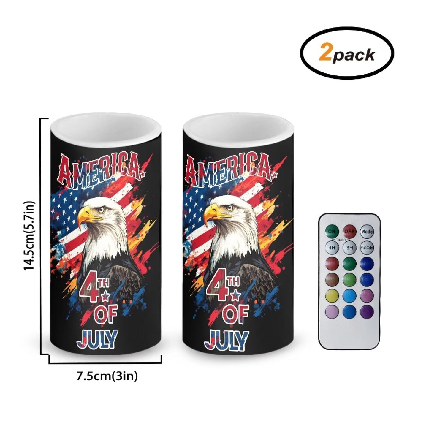 NETILGEN American Flag Eagle Print 2 Pcs Flameless LED Candles Electric Pillar Candles with Remote Timer Control July 4th Independence Memorial Day Decor
