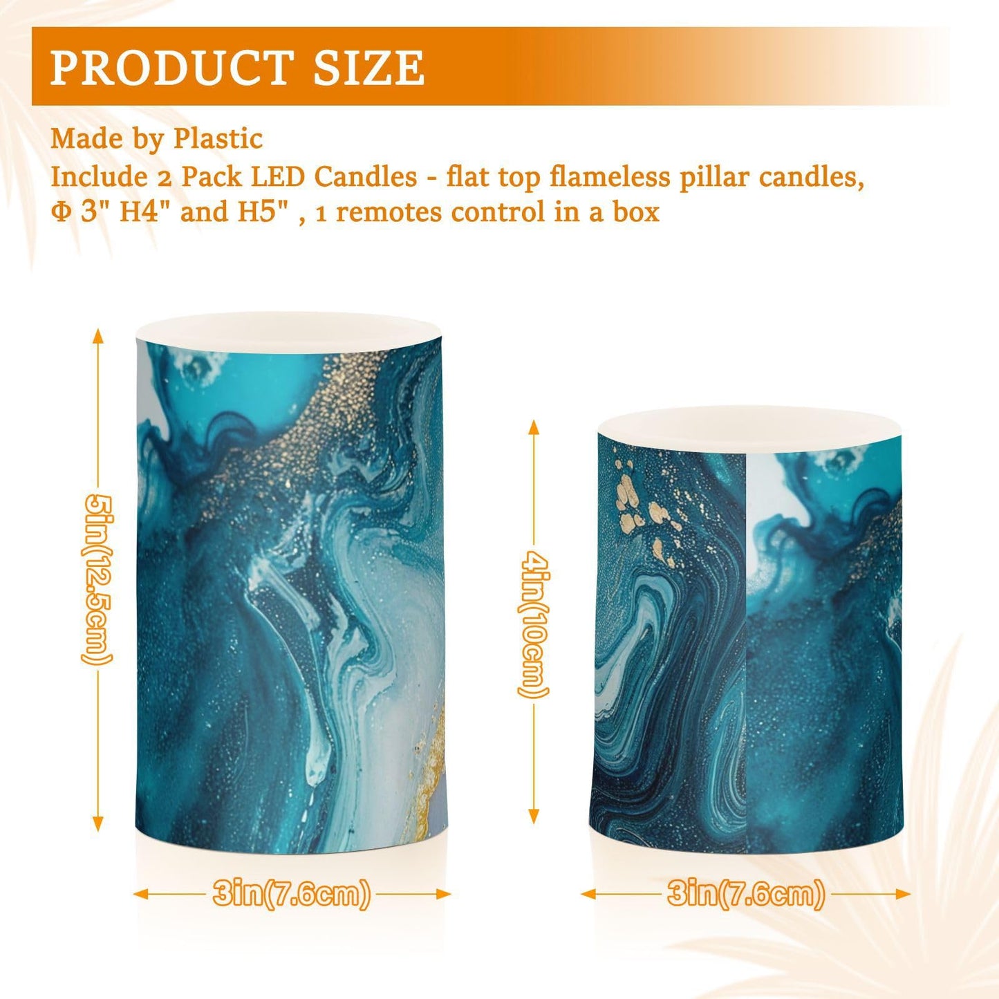 Qilmy Flameless Candles 2PCS,Abstract Ocean Marble Battery Operated LED Pillar Candles with Remote Control, Radiance Candles