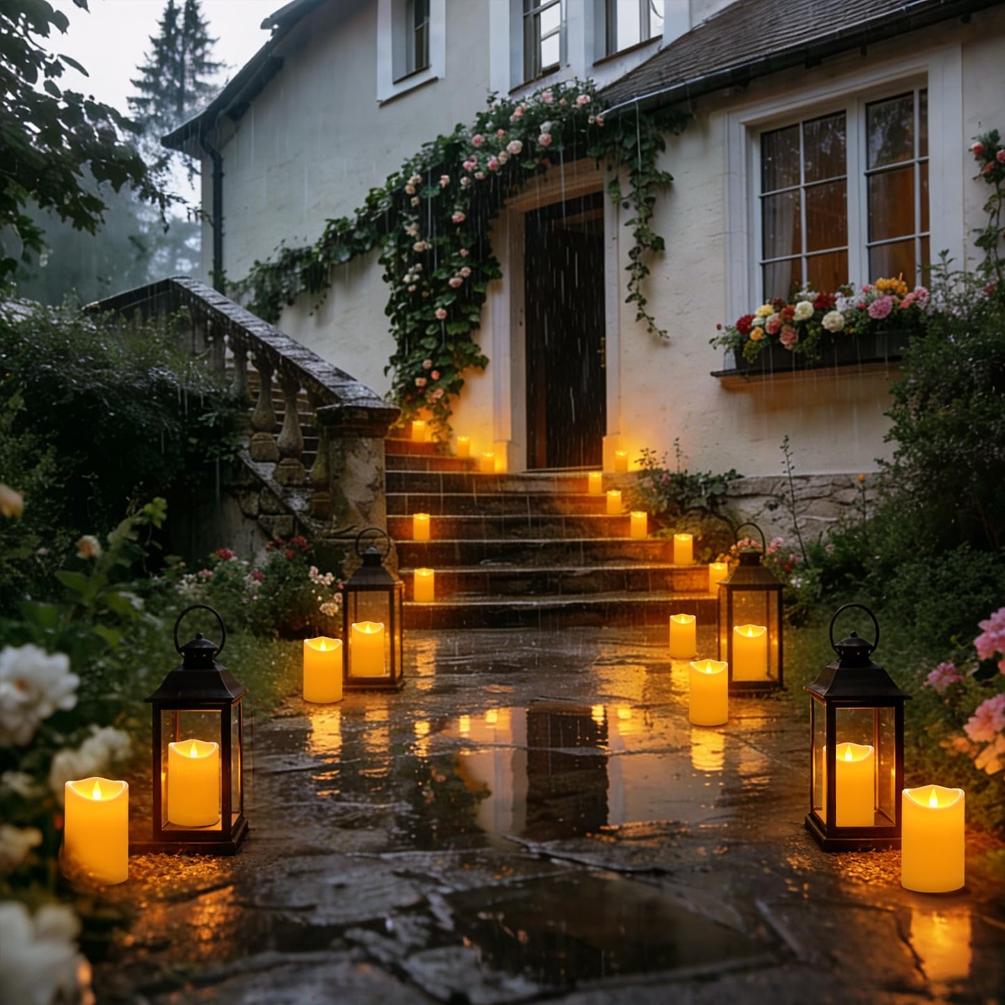 Flameless Candles 4" 5" 6" Set of 6 Outdoor Indoor Pillars Battery Operated Flickering Candles Include 8-Key Remote Timer Function, Ivory Fake Plastic Candles for Wedding, Aniversary,Christmas Decor
