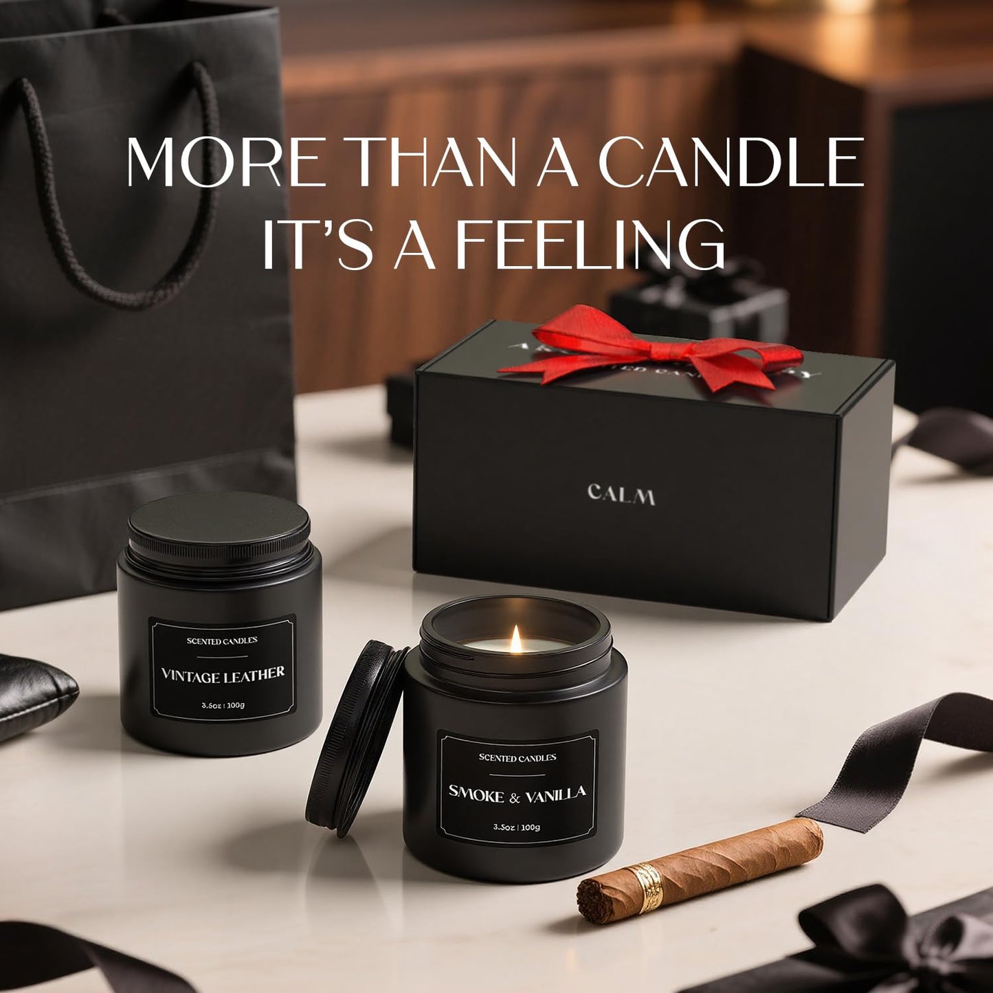 NORVENCE Scented Candles Gift Set, Stress Relief Candles for Home, Premium Soy Candle Set, Candles for Men and Men, Birthday Gifts (Black, 7 oz)