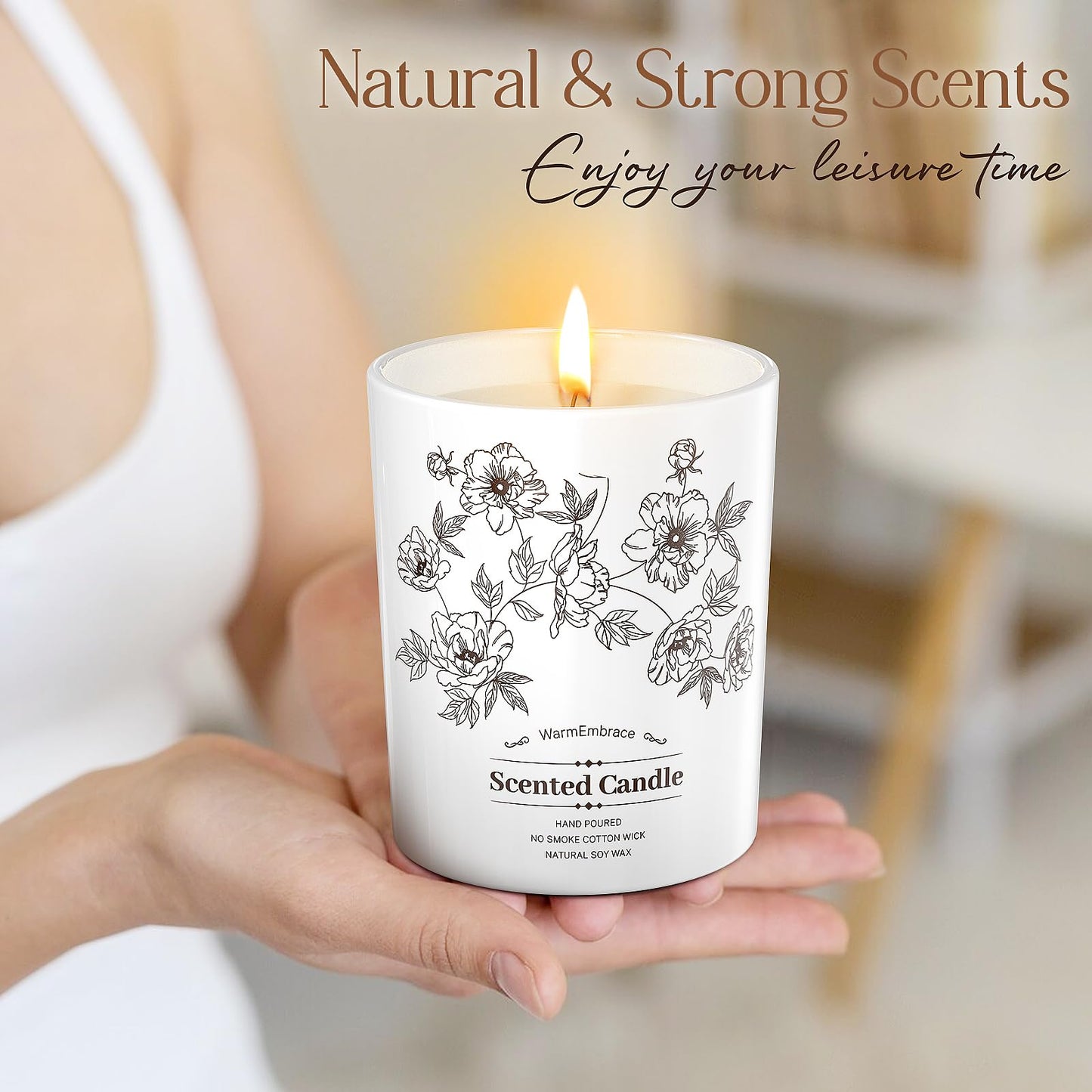 Deluxe Scented Candle for Women & Men, Vanilla Coconut Soy Wax Candle, 8 Oz Jar Candle for Home, Scented-60 Hours Long Lasting Burning, Suitable Gift for Mom